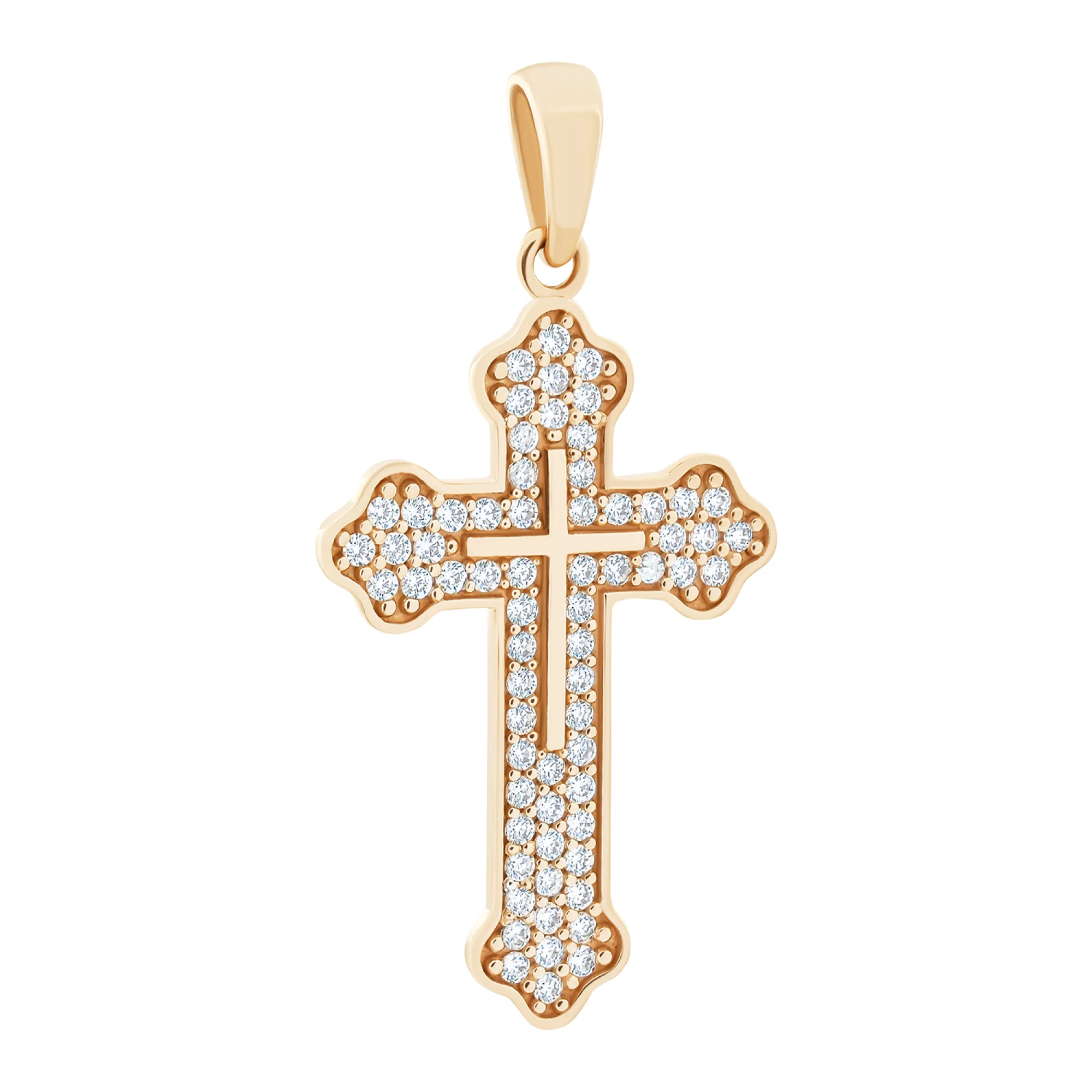 Крестик из красного золота с фианитами - 1512581 – изображение 1