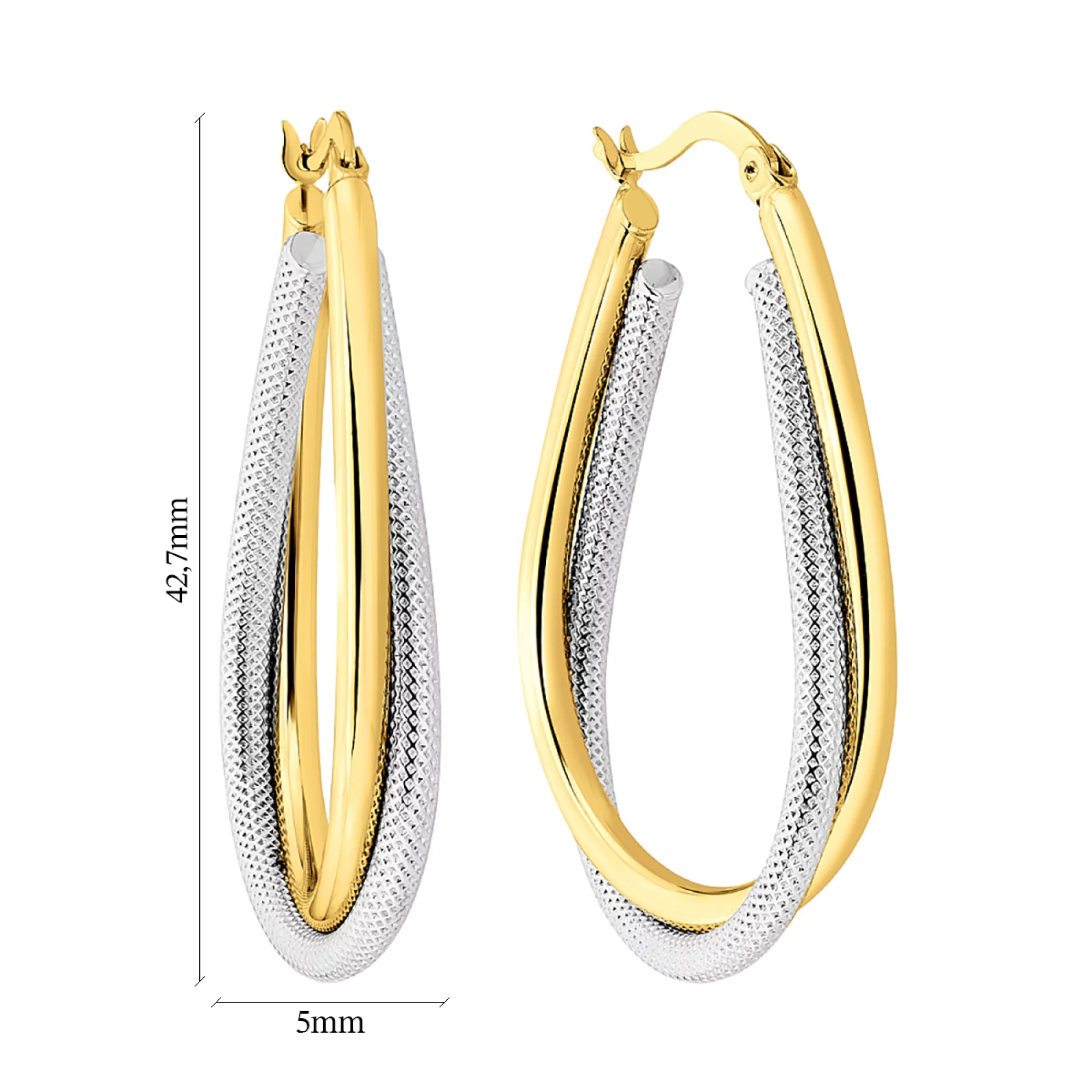 Сережки-кольца из комбинированного золота - 973332 – изображение 2