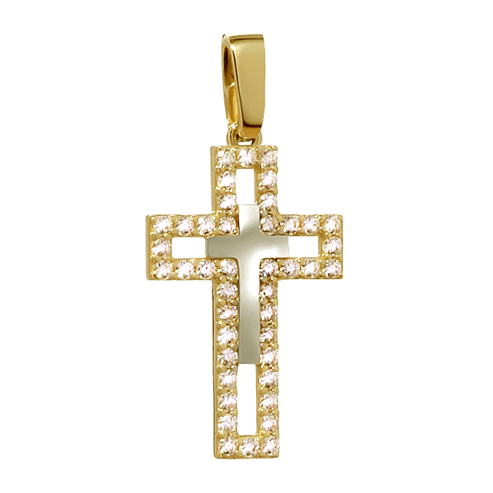 Крестик из лимонного золота с фианитом - 972899 – изображение 1