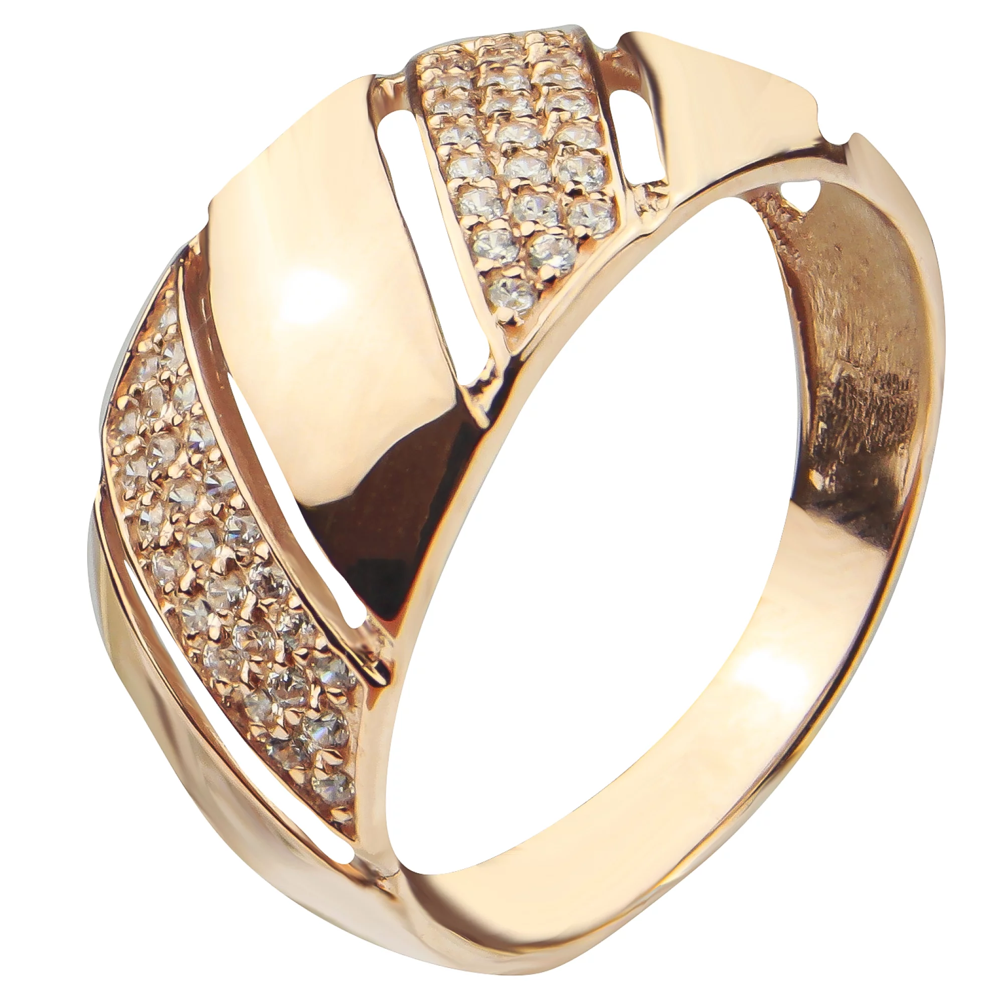 Кольцо из красного золота с фианитом - 850444 – изображение 1