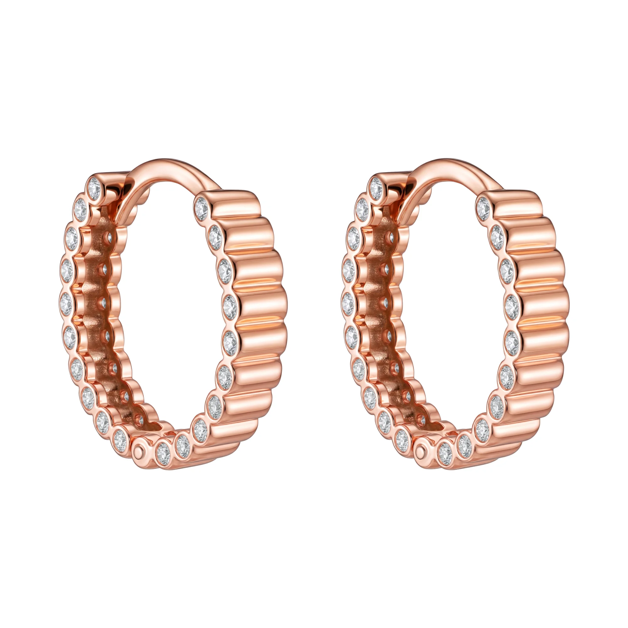 Серьги-кольца из красного золота с дорожкой фианитов - 2170998 - 1