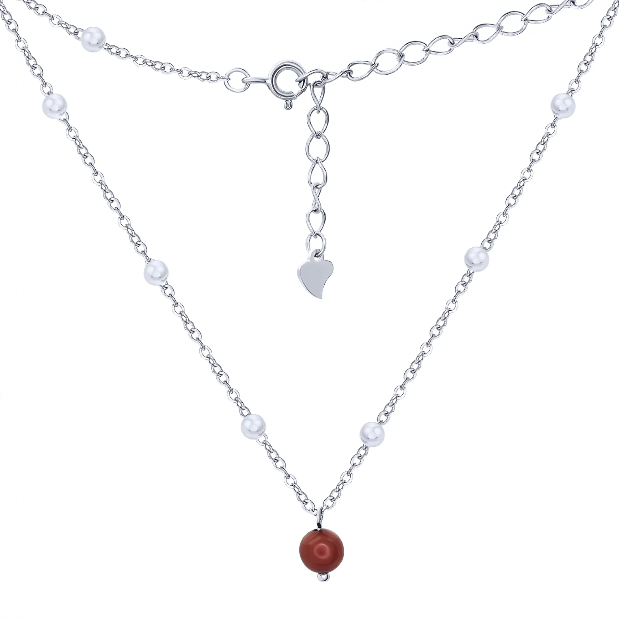 Цепочка серебряная с подвесным кораллом и шариками плетение якорь - 1644401 – изображение 1