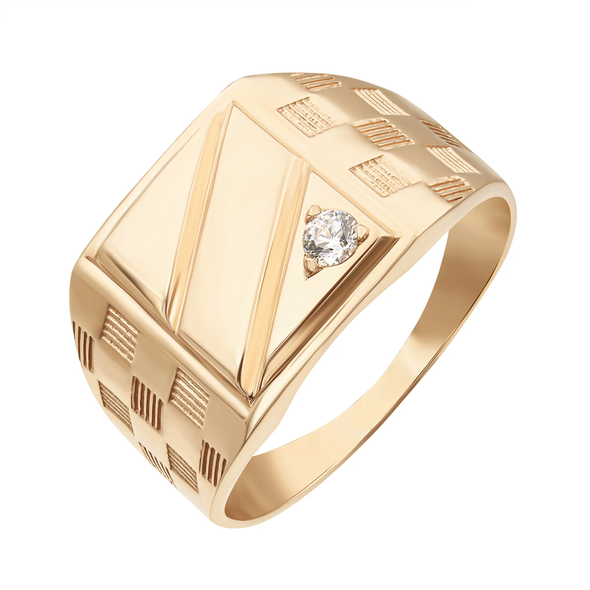 Перстень из красного золота с фианитом - 870400 – изображение 1