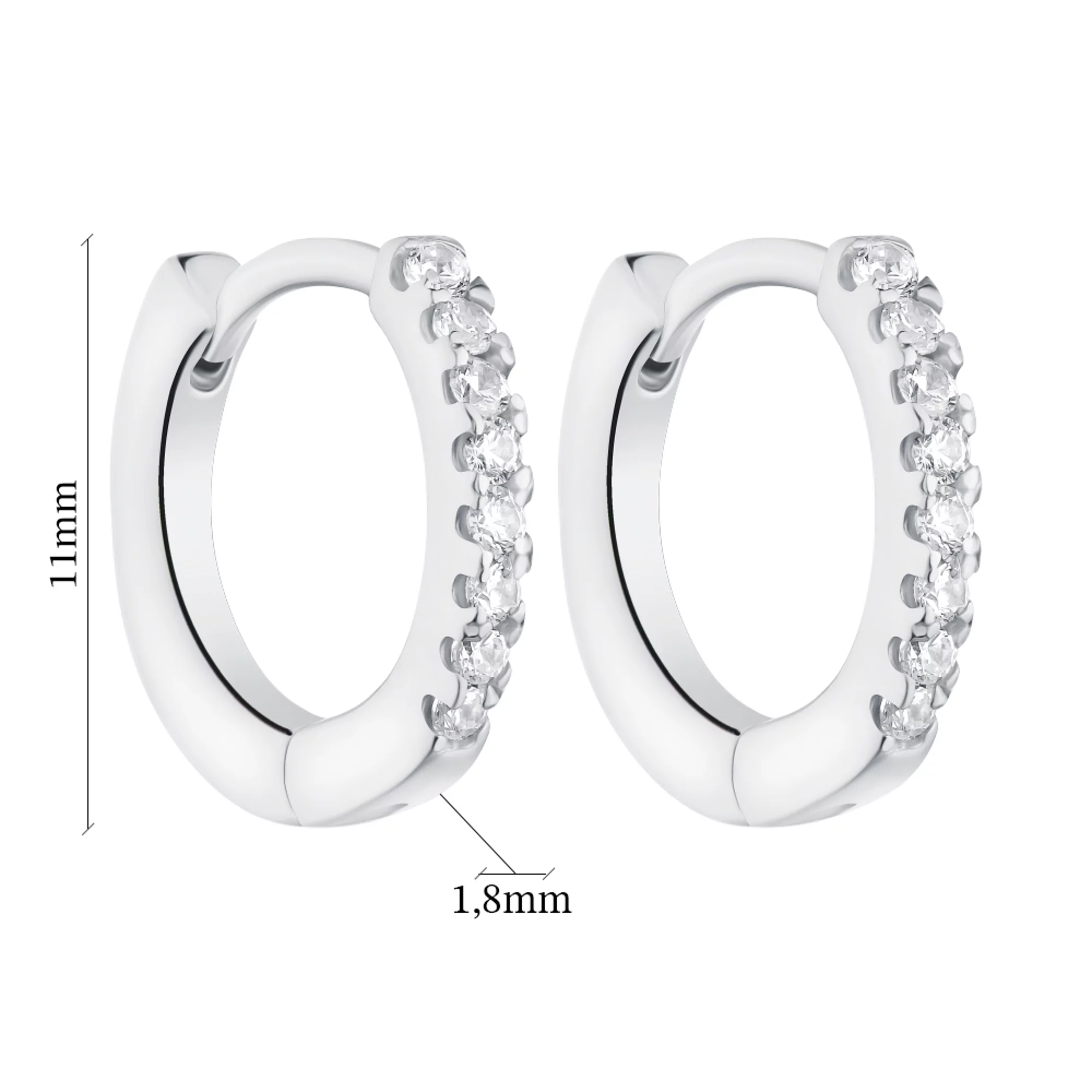 Срібні сережки-кільця з фіанітами - 1502311 – зображення 2