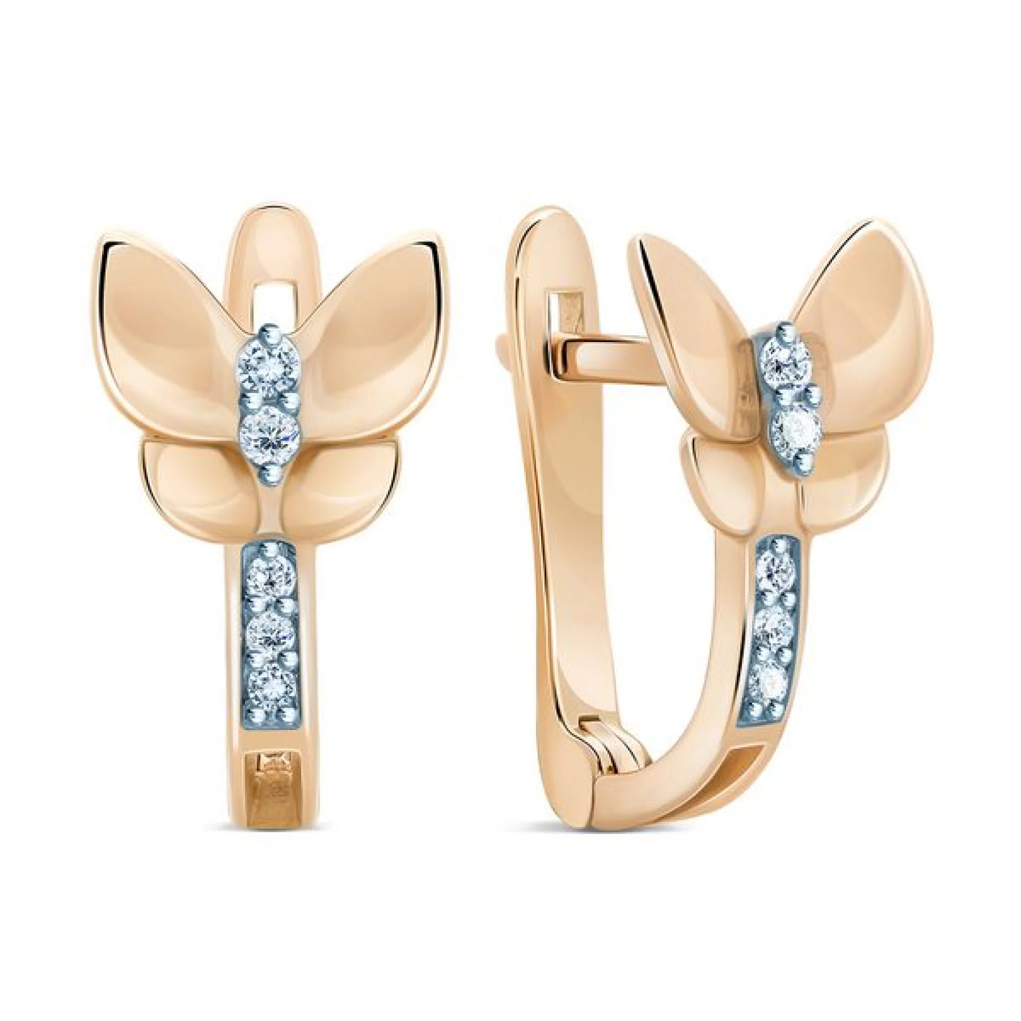 Серьги "Бабочка" с фианитами в красном золоте - 406785 - 1