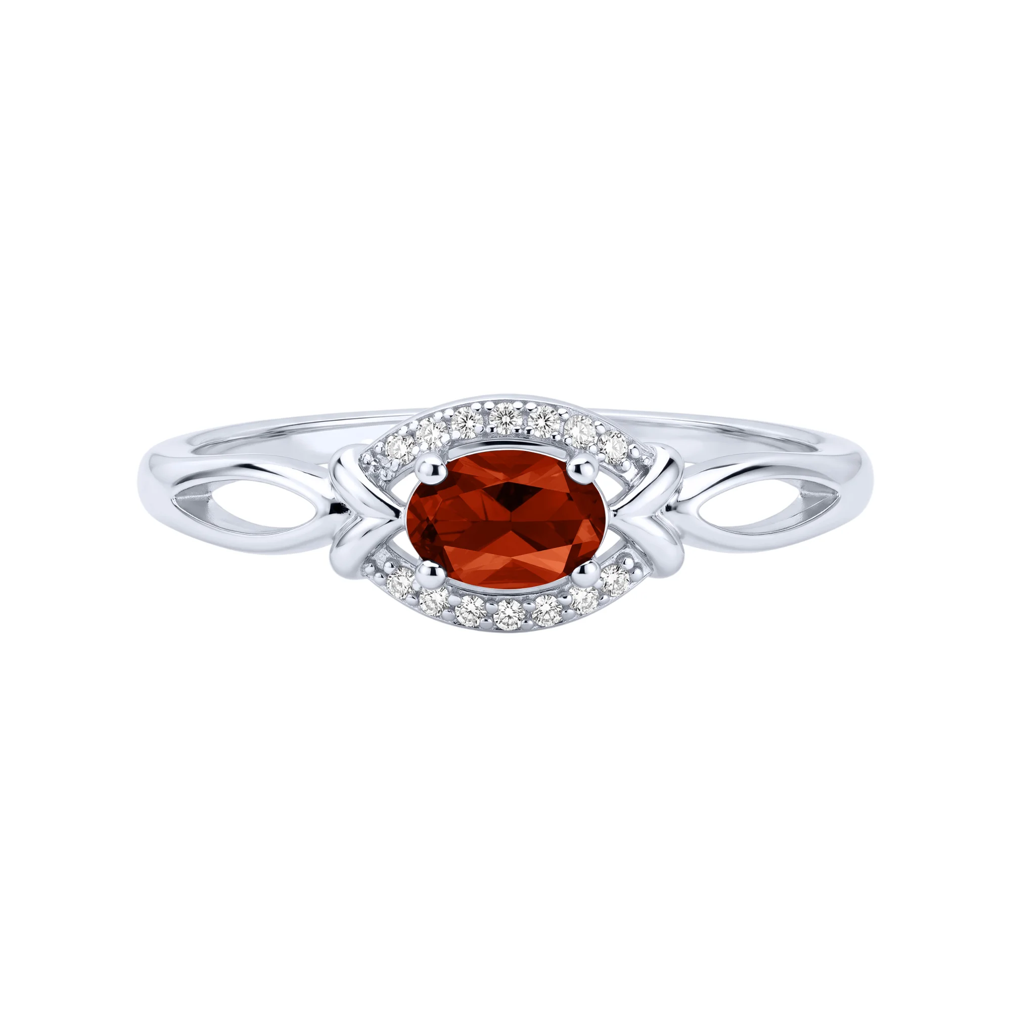 Серебряное кольцо "Овал" с гранатом и фианитами - 2299251 - 2