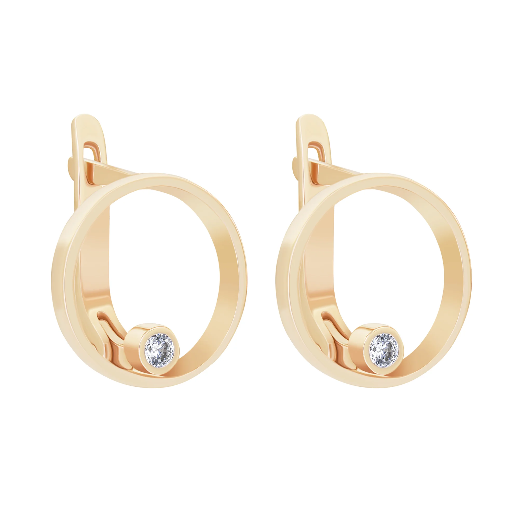 Сережки круглой формы с фианитом из красного золота - 1584353 - 4