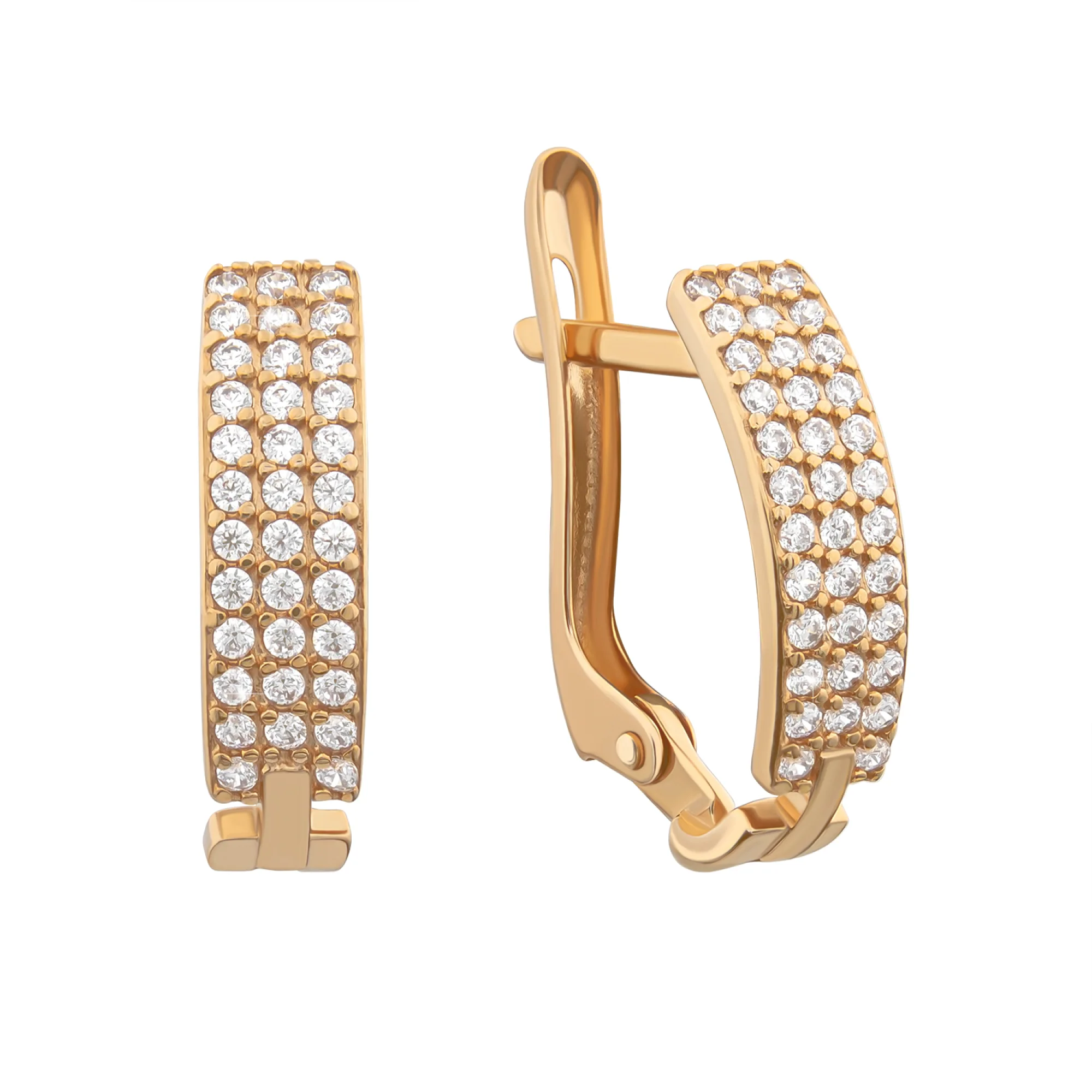 Серьги с фианитами в красном золоте - 409643 - 1