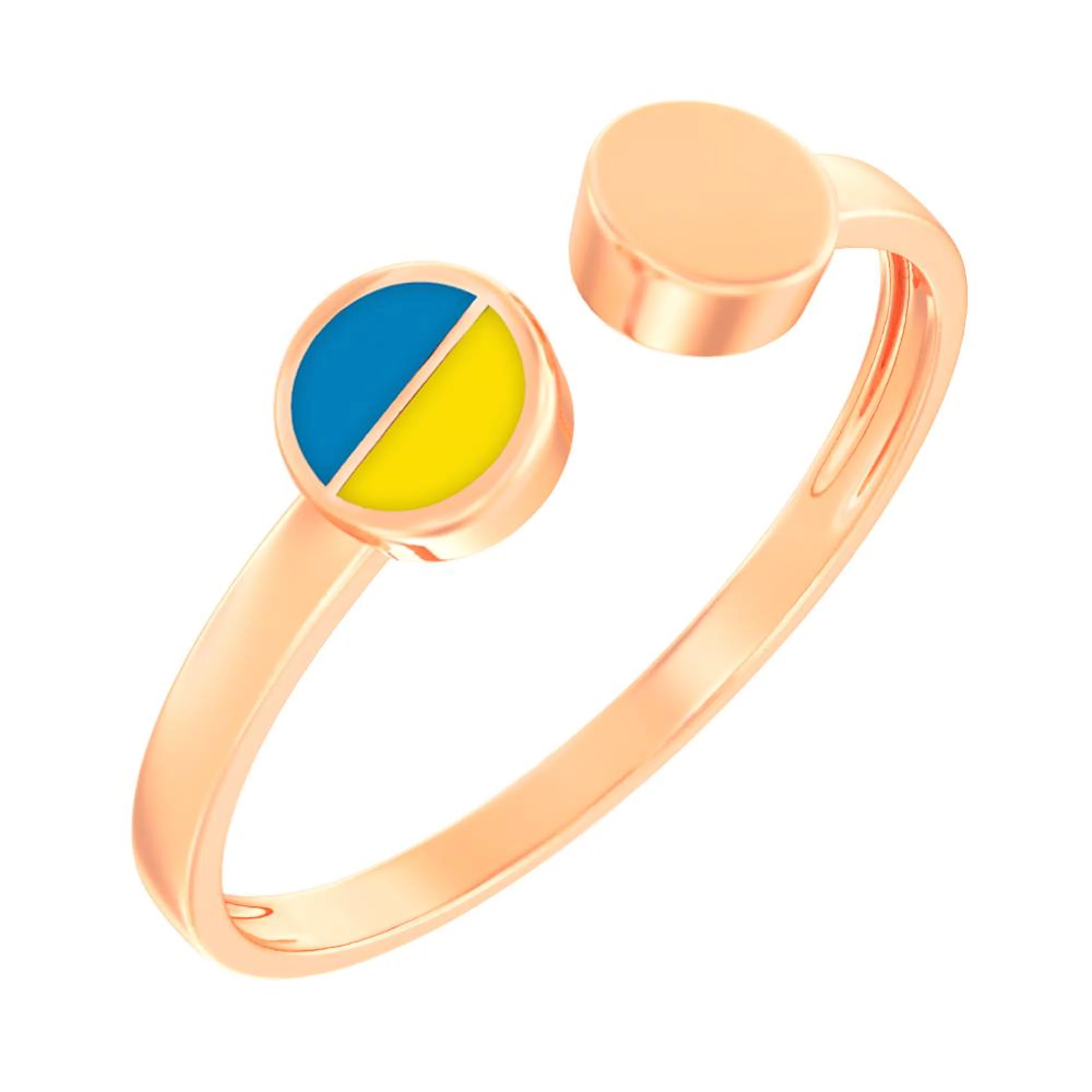 Кольцо из красного золота с сине-желтой эмалью  - 1513825 – изображение 1
