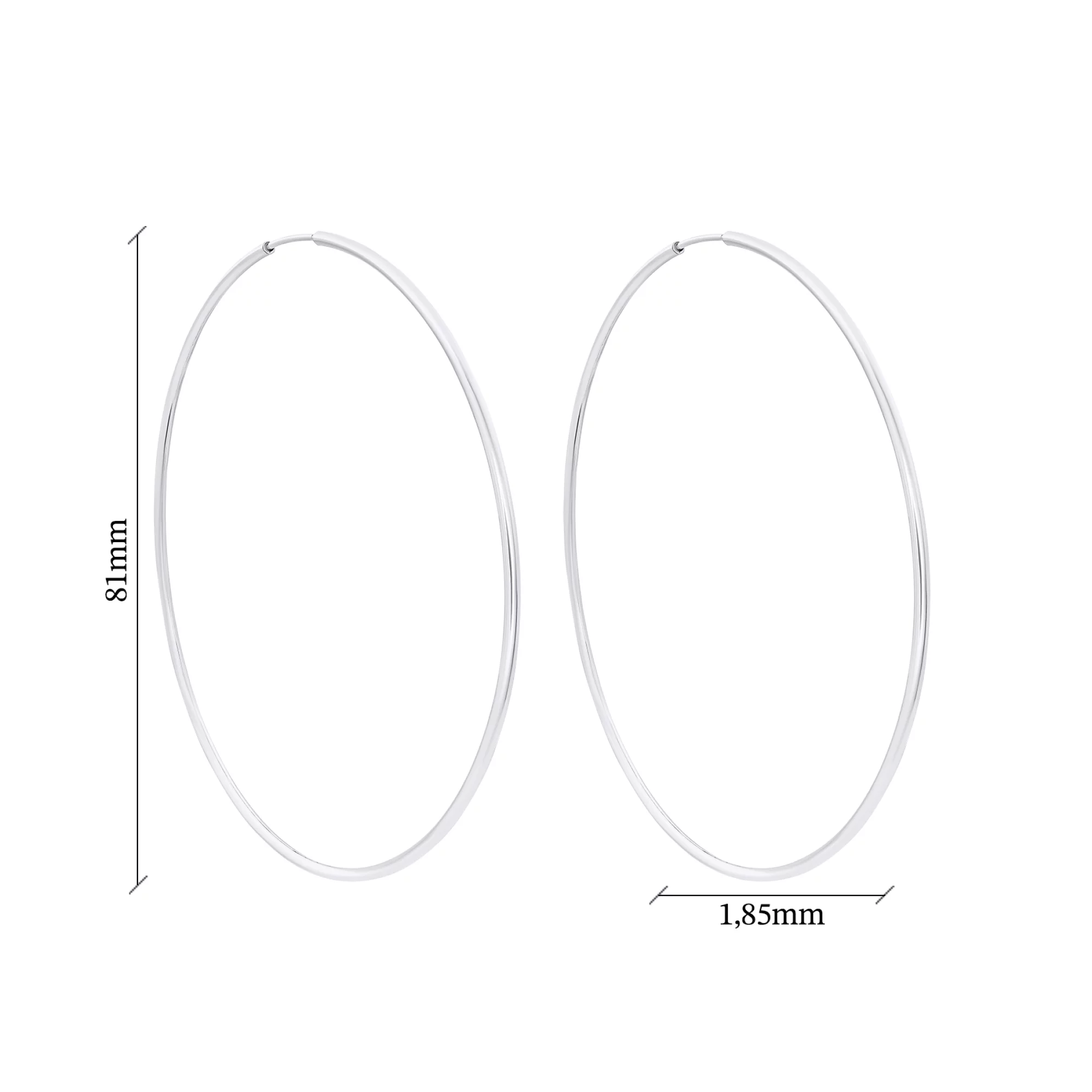 Срібні сережки-кільця з родіюванням - 1545976 – зображення 2