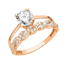 Подвійна каблучка з червоного золота "Косичка" з фіанітами - 1531543