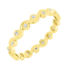 Стильна каблучка "Хвилі" з жовтого золота з фіанітами - 1873319