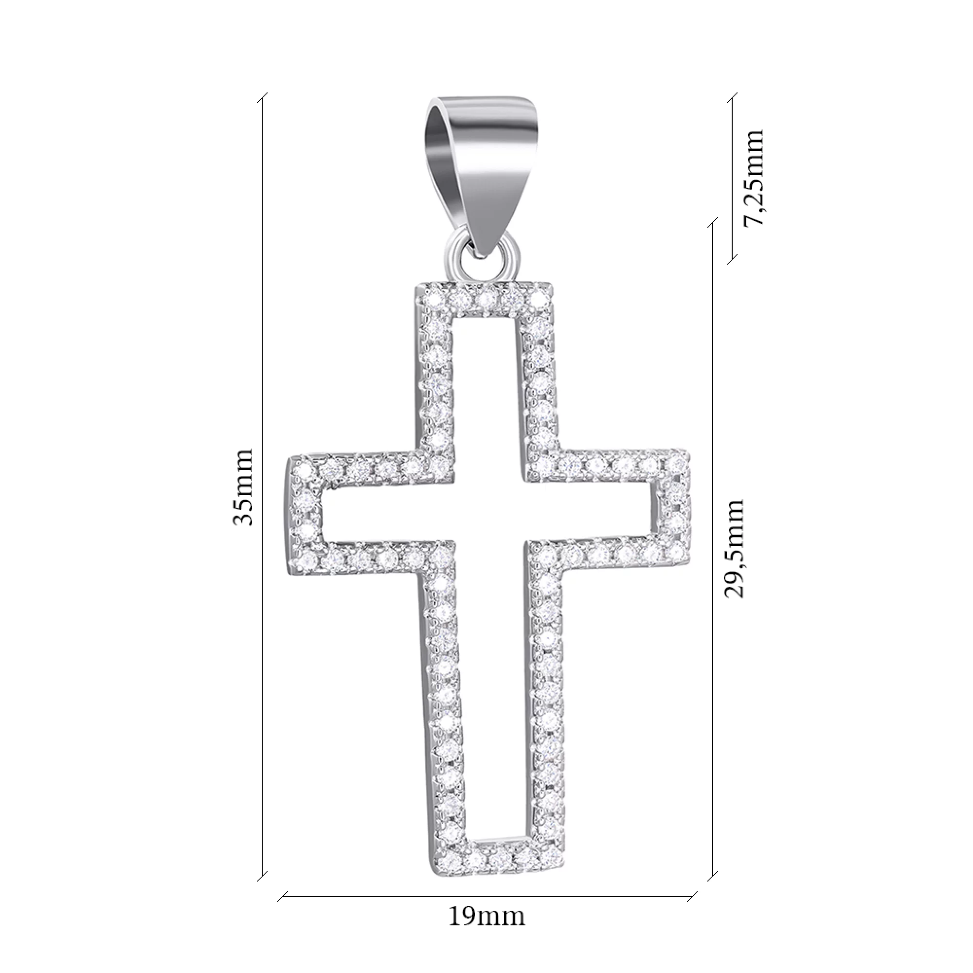 Хрестик декоративний зі срібла з фіанітами - 1483780 – зображення 2