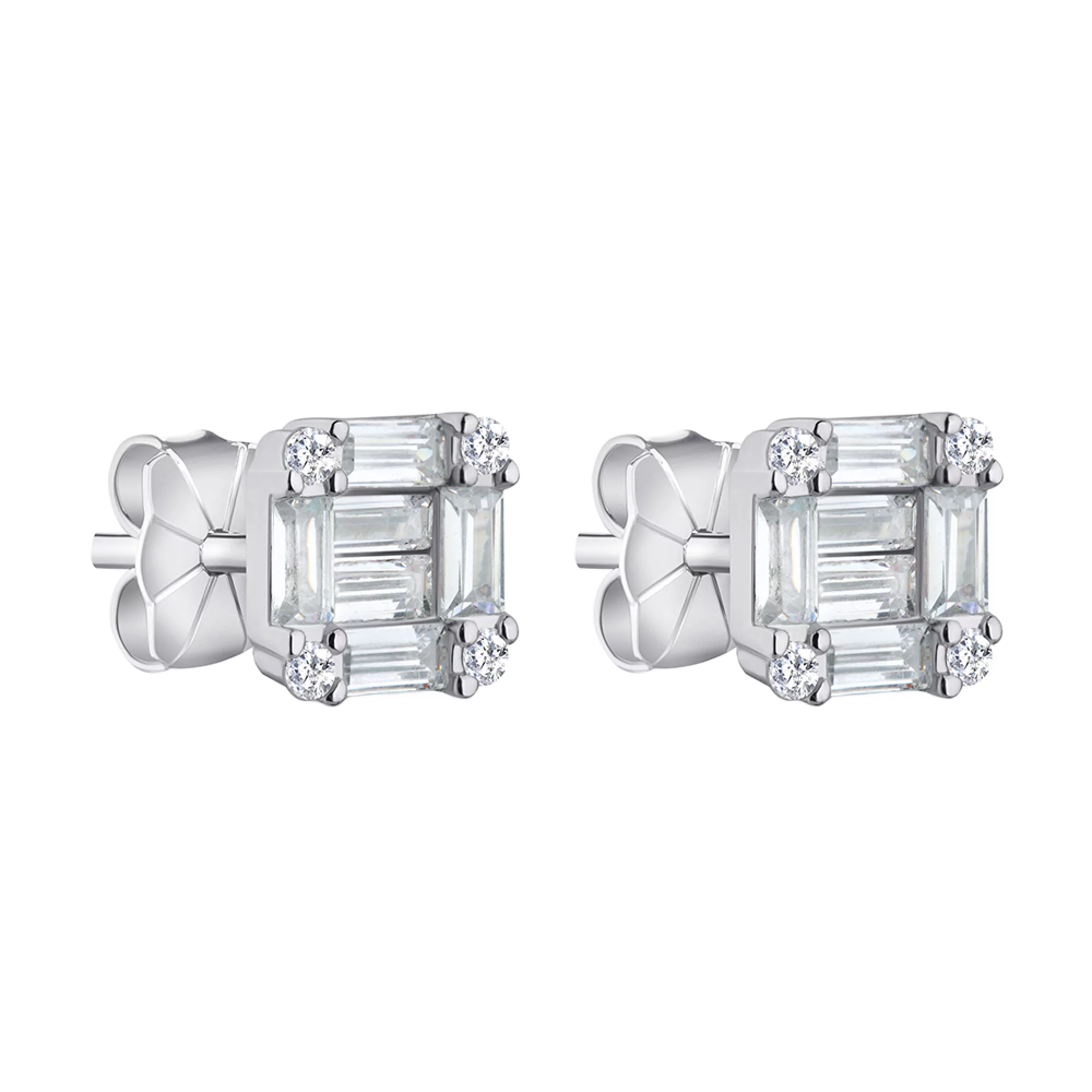 Срібні сережки-гвоздики Квадрат із фіанітом - 1309350 – зображення 1