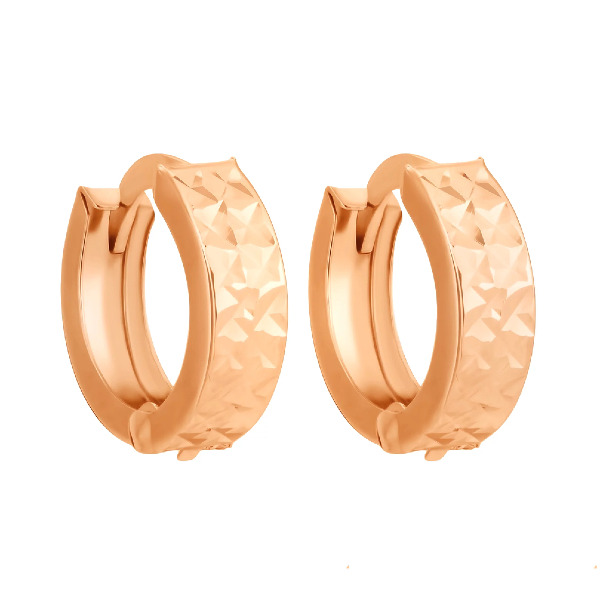 Сережки-кольца из красного золота с алмазной гранью - 968592 – изображение 1