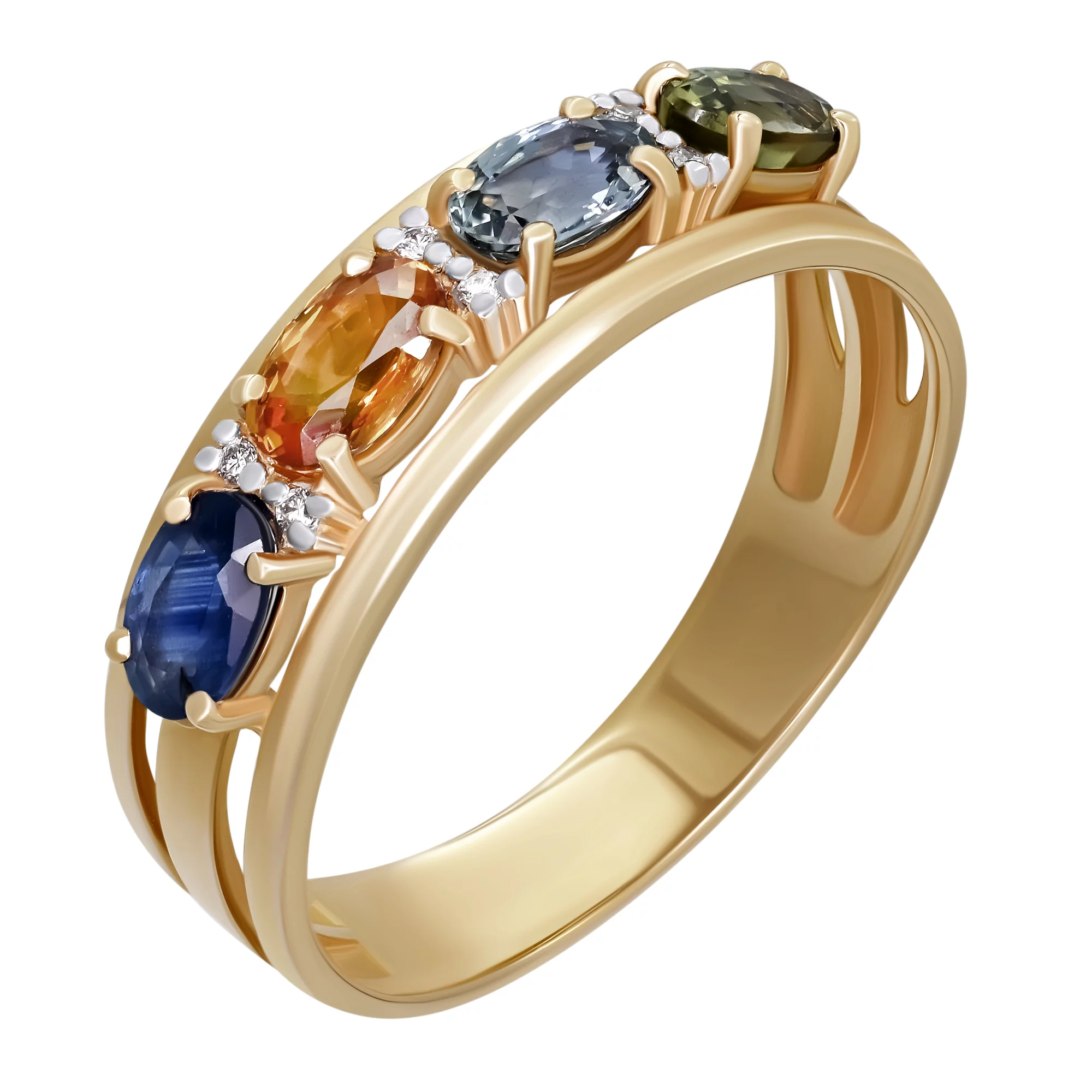 Кольцо из красного золота с бриллиантами и цветными сапфирами - 897032 – изображение 1