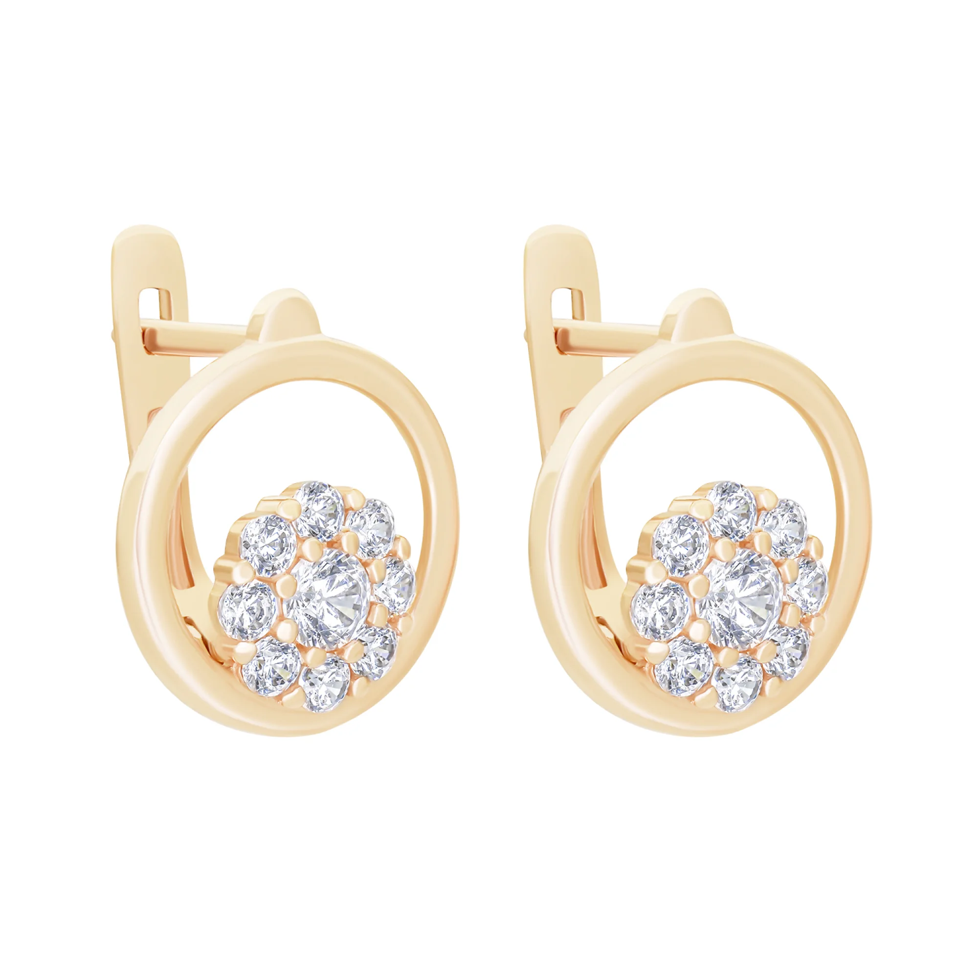 Круглые сережки из красного золота с фианитами - 1584993 - 4