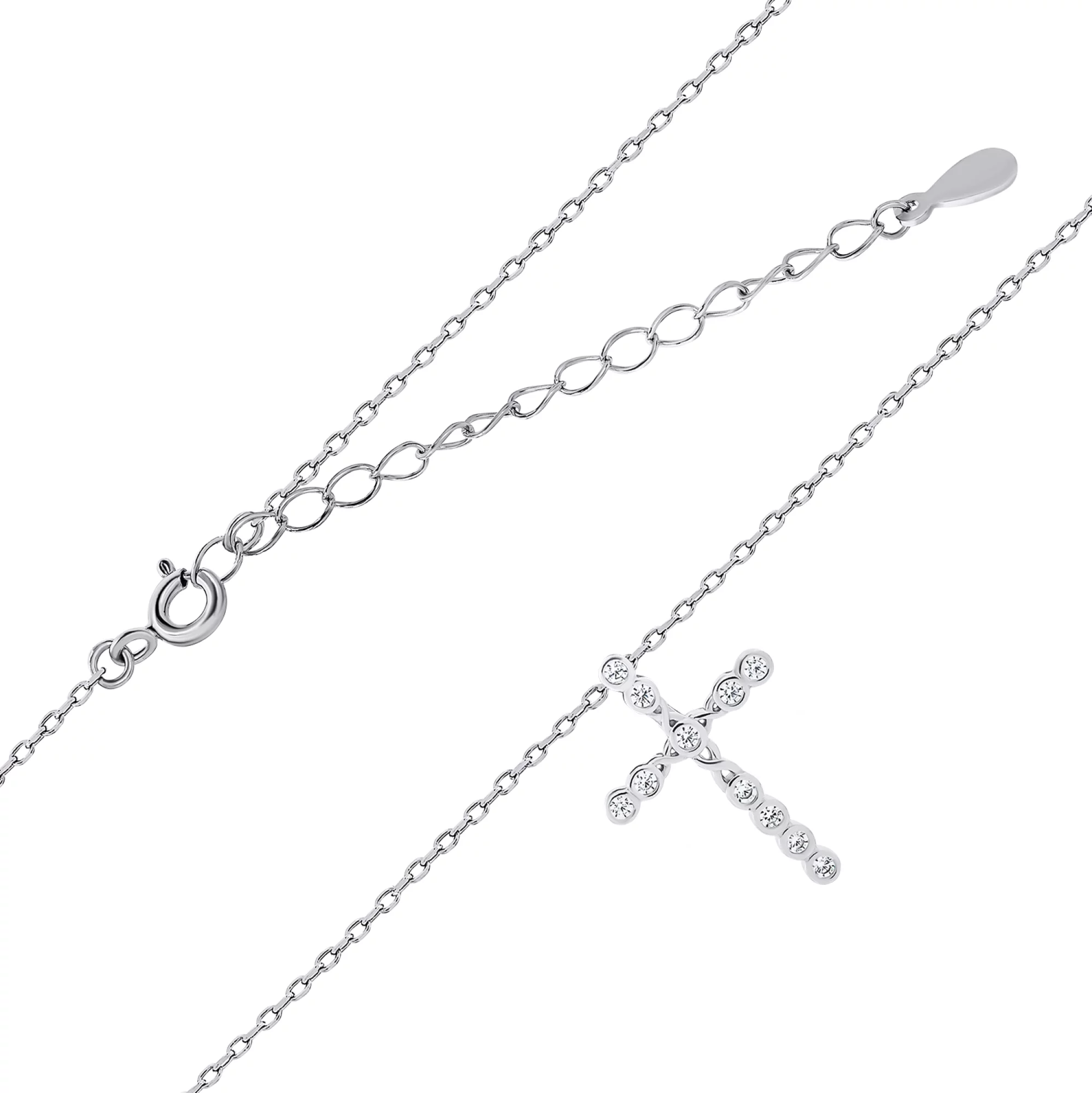 Ланцюжок із хрестиком зі срібла з фіанітами в якірному плетінні - 1503792 – зображення 1