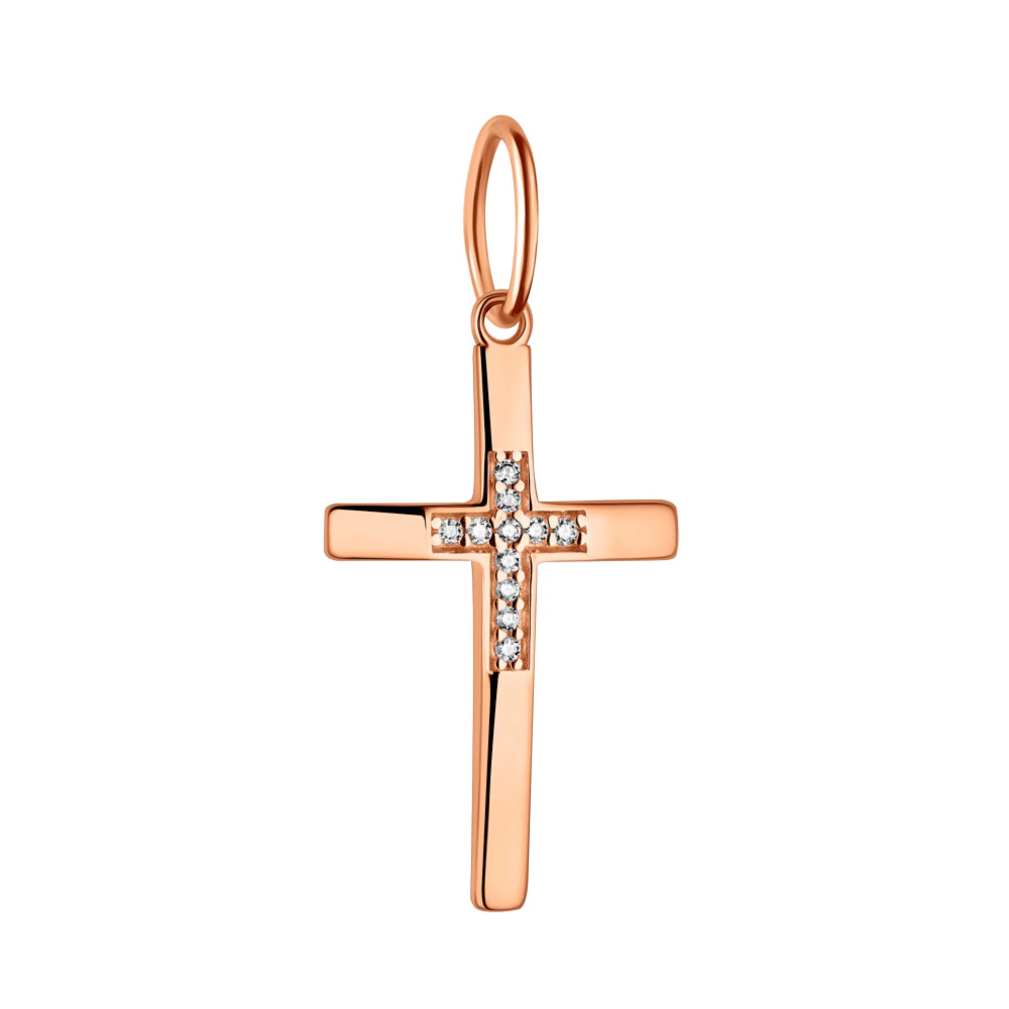 Крестик из красного золота с фианитом - 1095114 – изображение 1