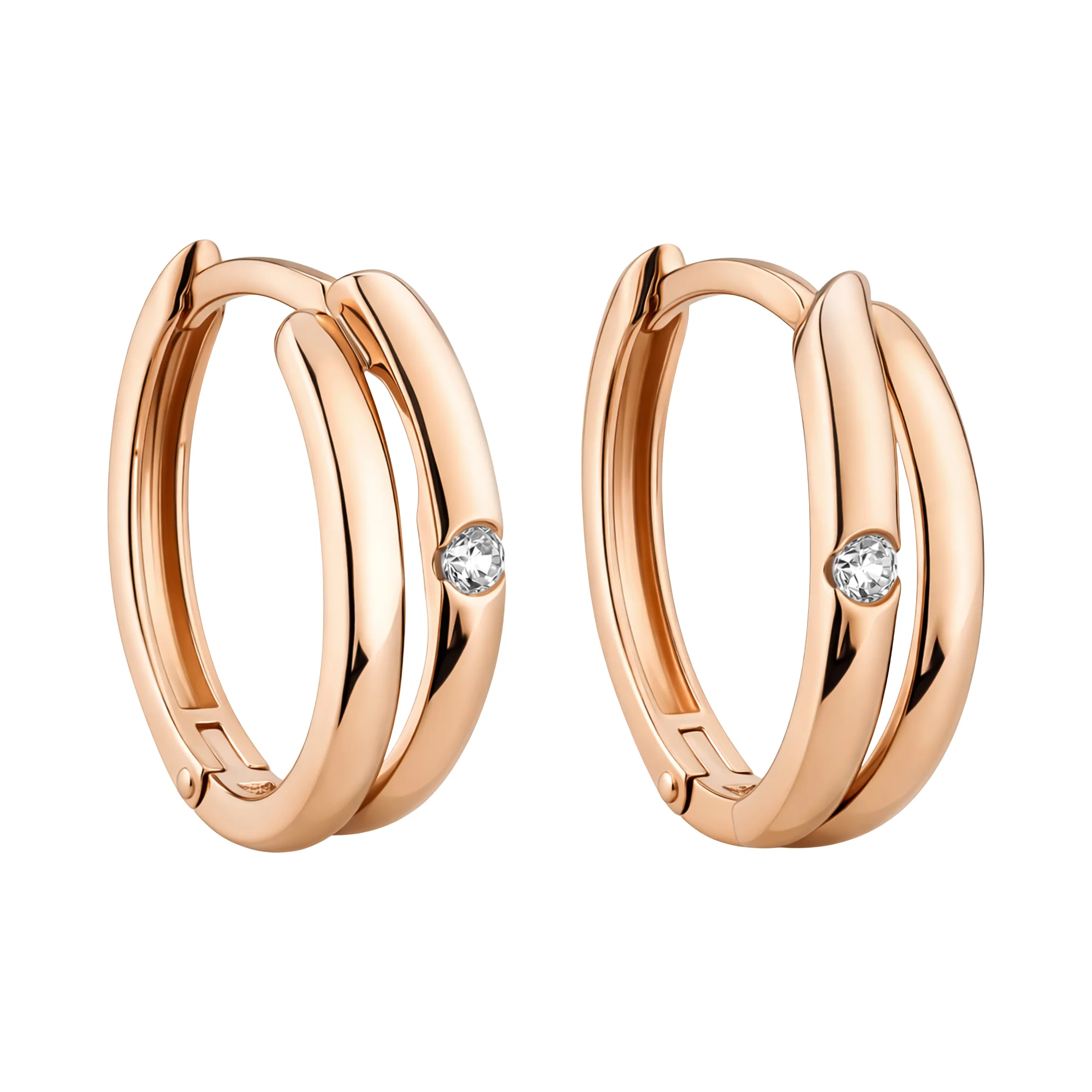 Серьги-кольца из красного золота с фианитом - 2118678 - 1