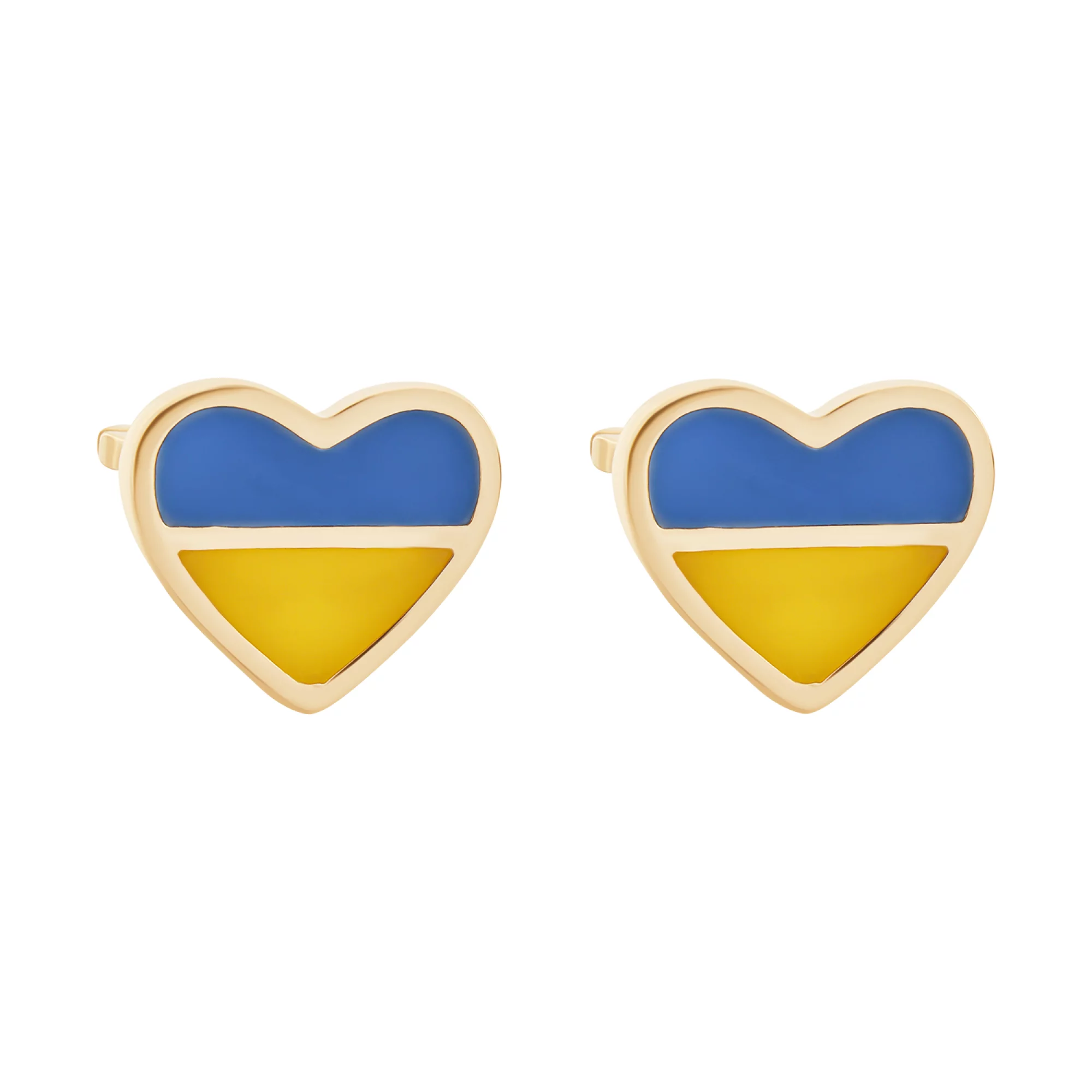 Сережки-гвоздики из красного золота "Сердце-Украины" с эмалью - 1499835 – изображение 1