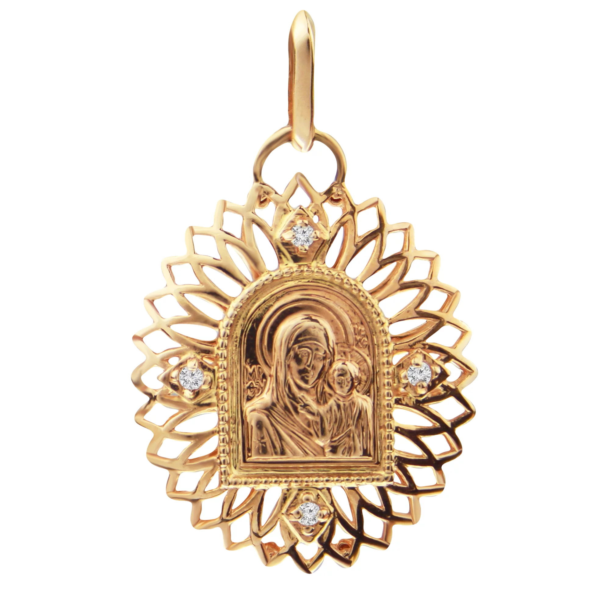 Ладанка из красного золота с фианитом Богородица Казанская - 367293 – изображение 1