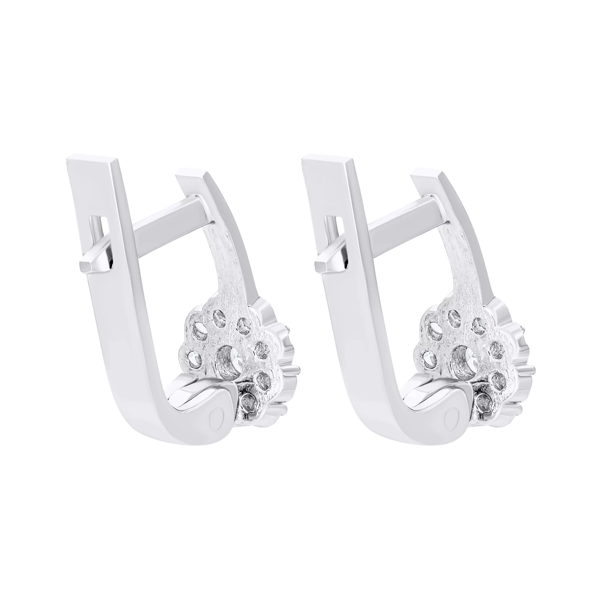 Срібні сережки "Квіточка" з фіанітами - 1545973 – зображення 2