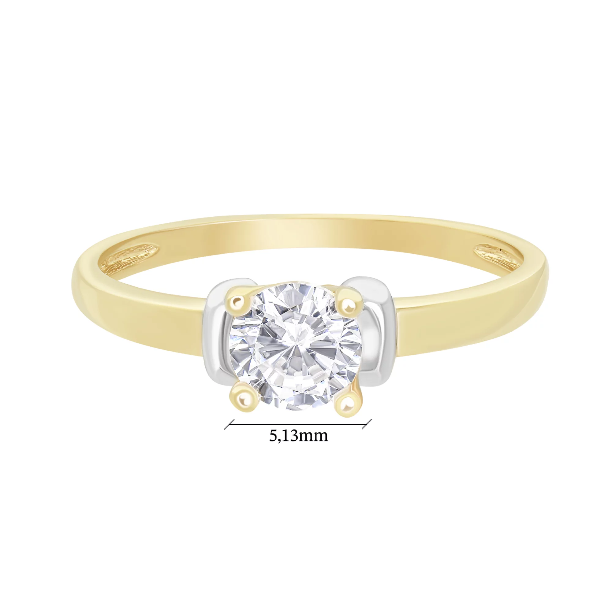 Помолвочное золотое кольцо с фианитом - 1578850 – изображение 3