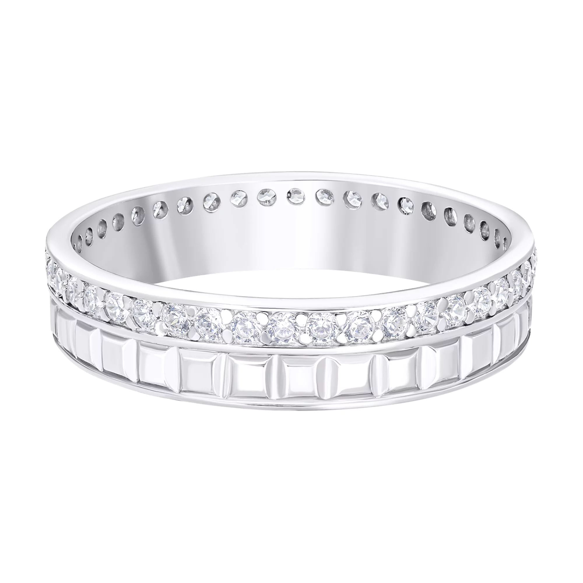 Двойное серебряное кольцо с фианитами - 1549900 – изображение 2
