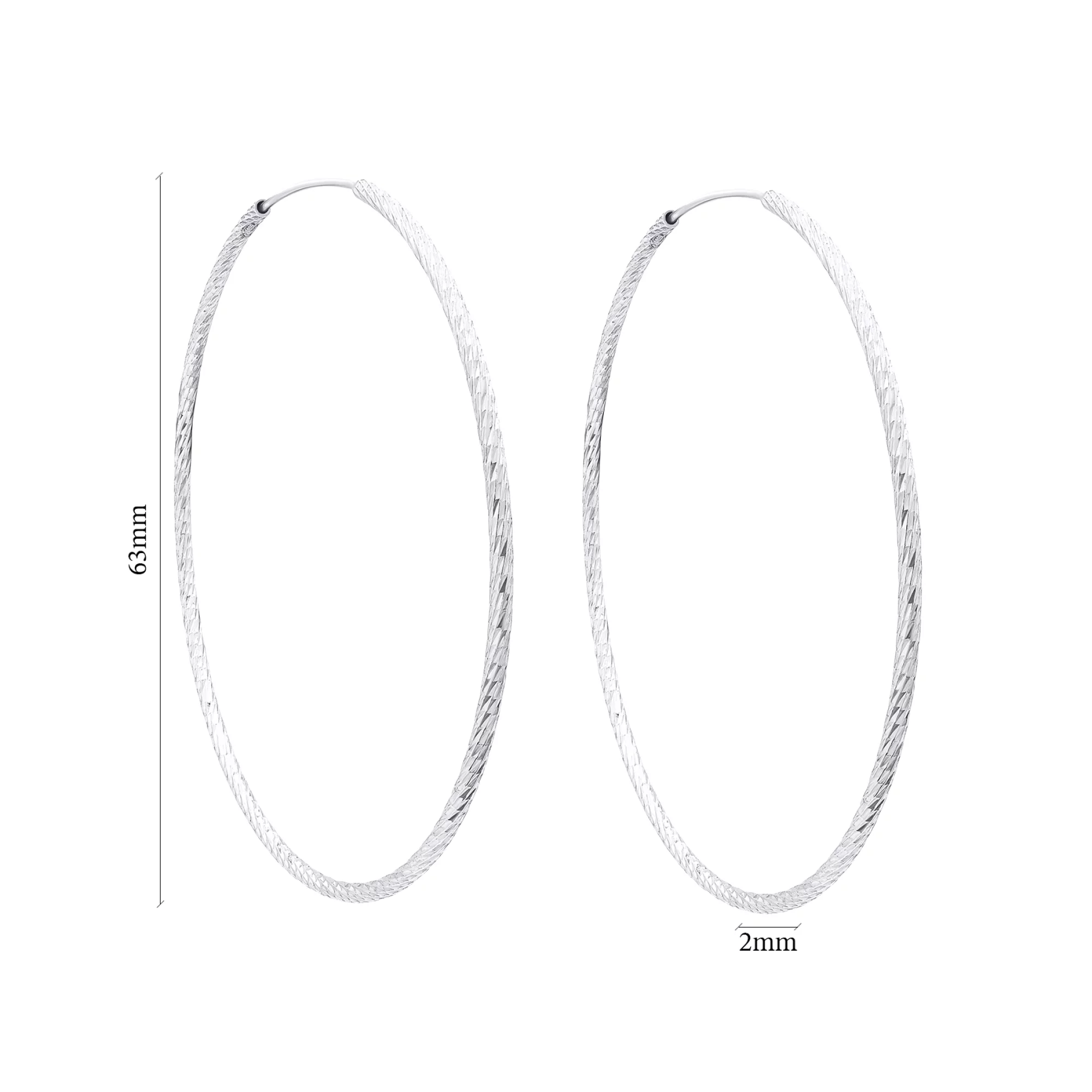 Сережки-кільця з алмазною гранню зі срібла - 1520594 – зображення 2