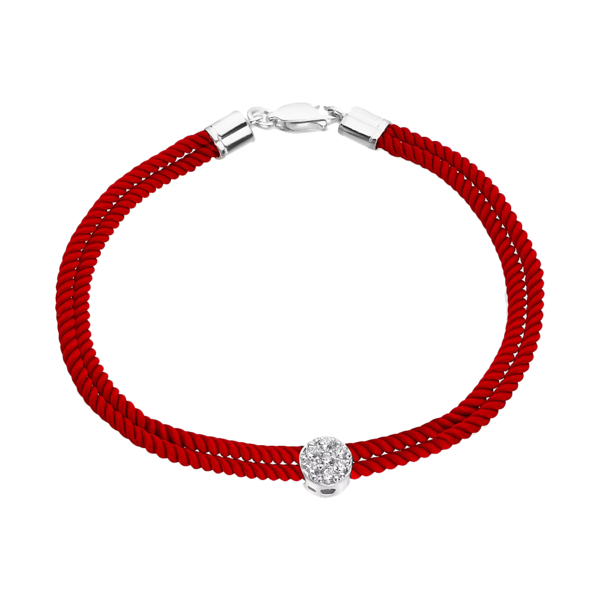Браслет красная нить с серебряным замком и фианитом - 967599 – изображение 1
