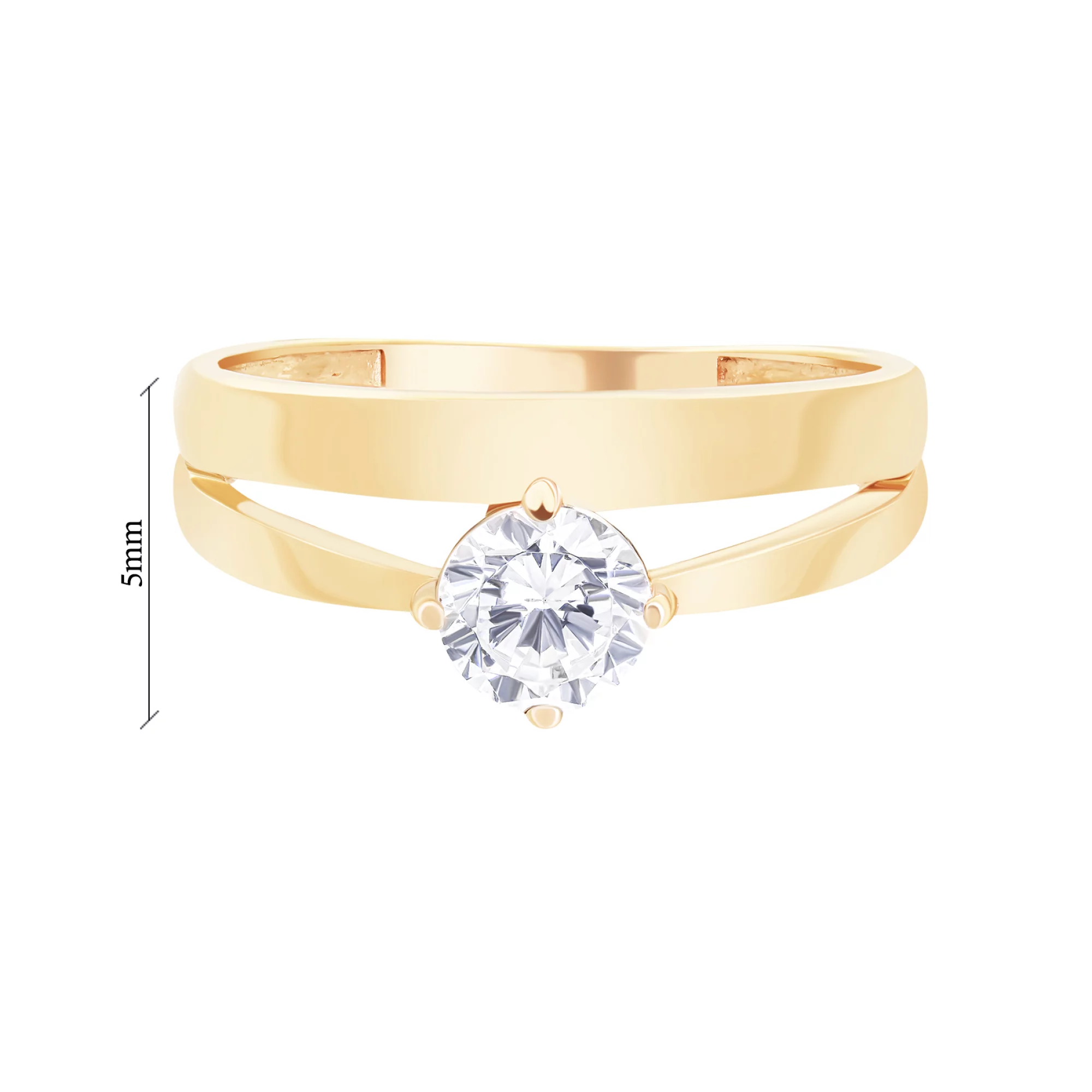 Золотое двойное кольцо с фианитом - 1627343 – изображение 3