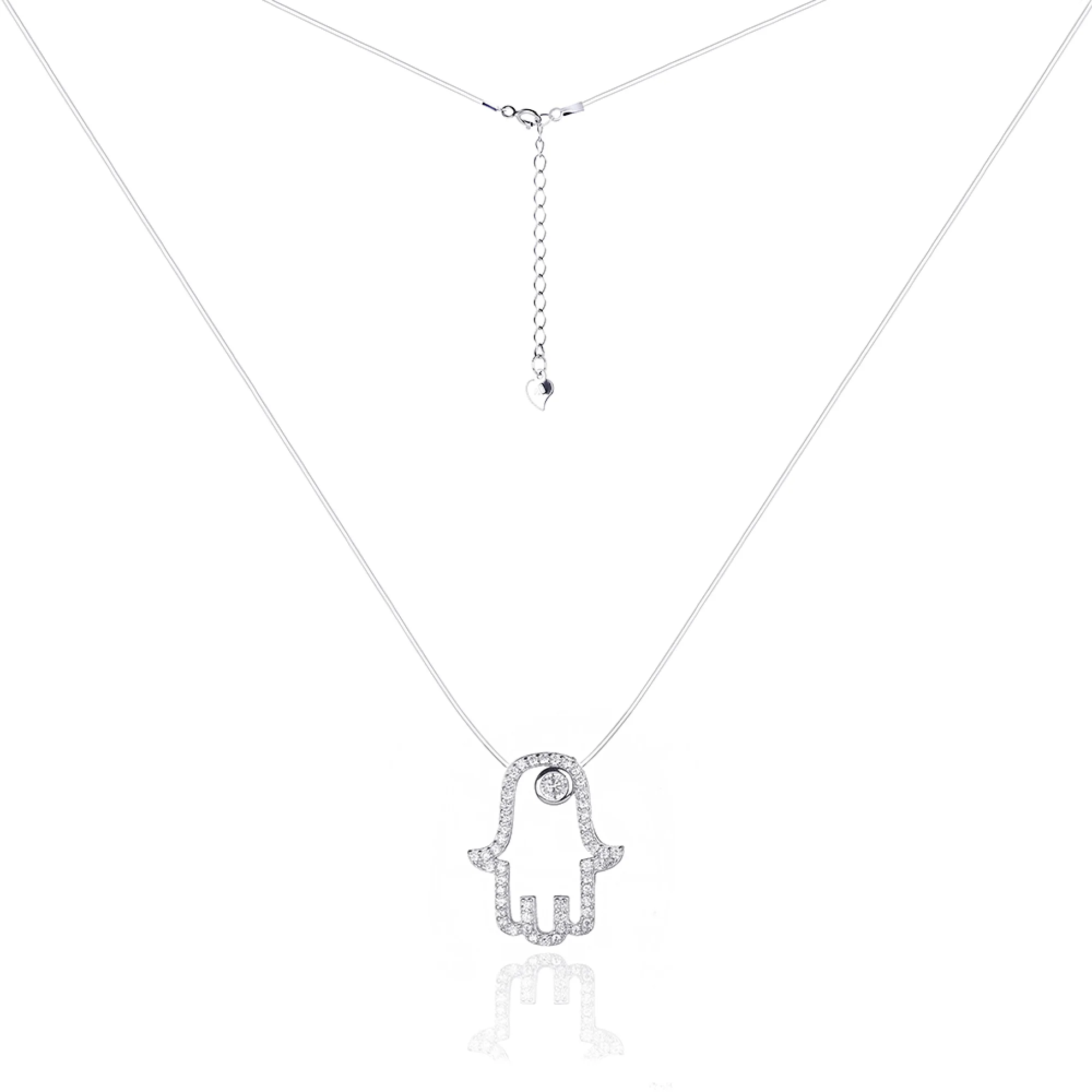 Серебряное колье Хамса с цирконием - 431324 - 1