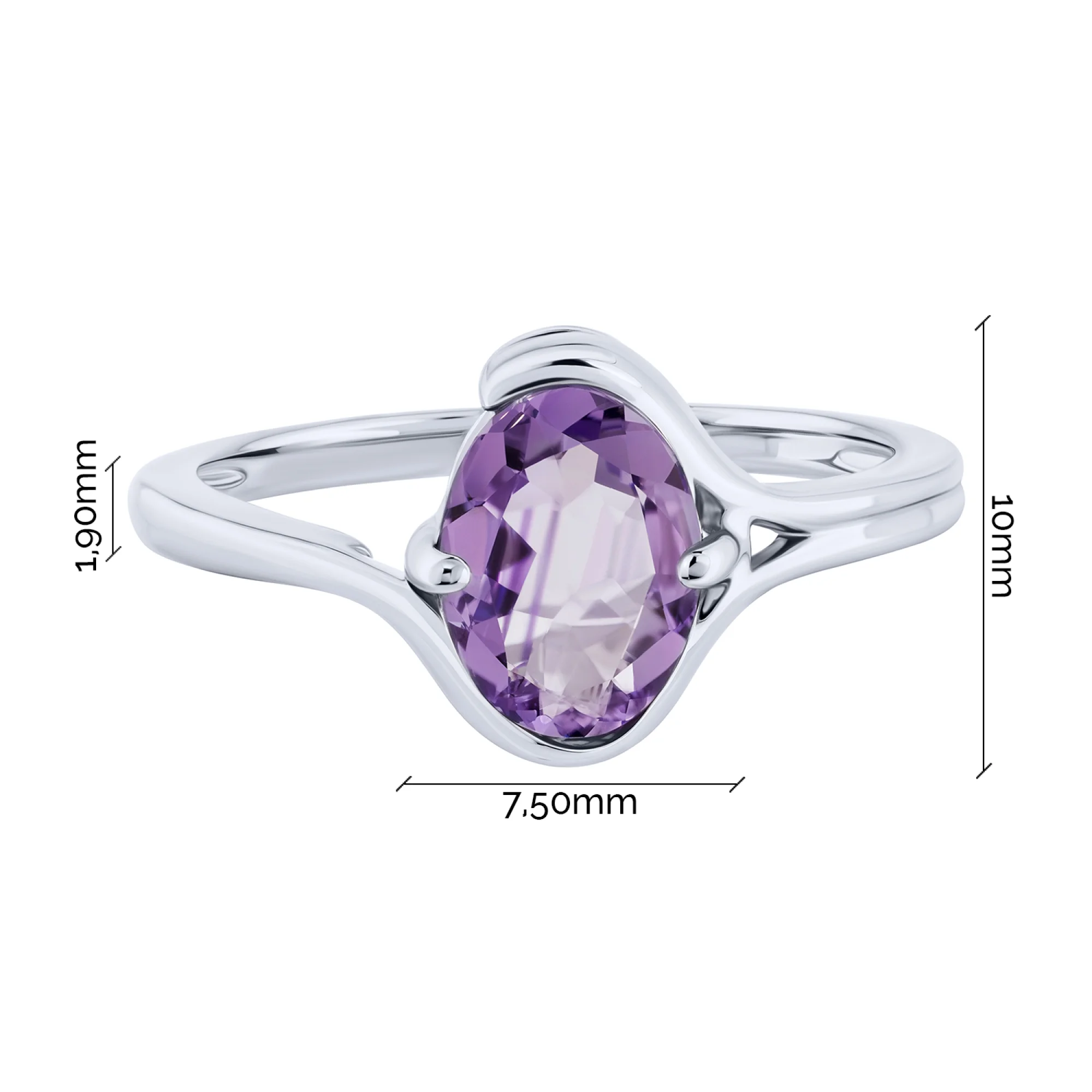 Серебряное кольцо с аметистом в стиле минимализм - 2162629 - 3