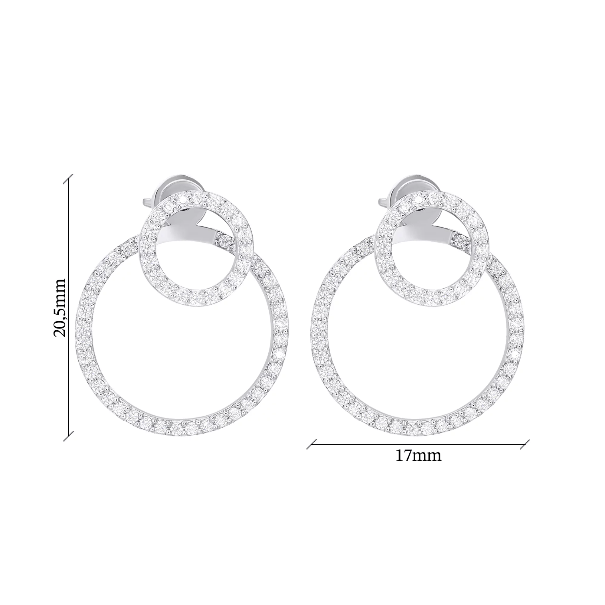Срібні сережки-гвоздики з фіанітами "Геометрія" - 1548831 – зображення 3