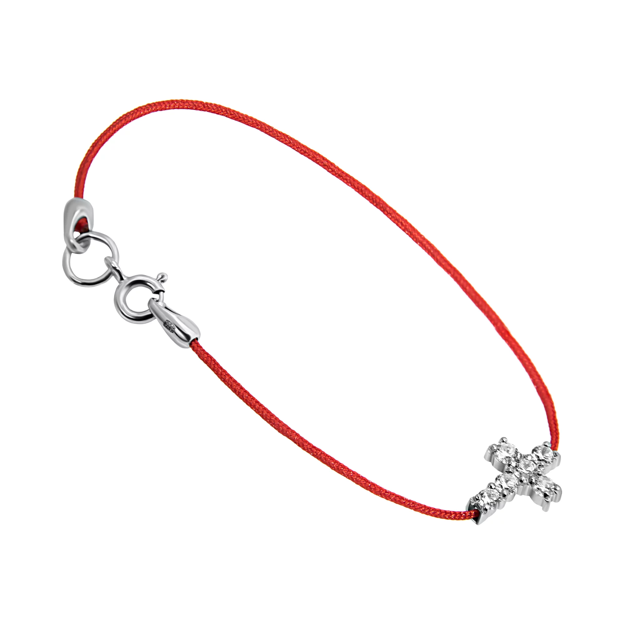 Браслет из красной нитки с серебряным крестиком с фианитом - 1426294 – изображение 1