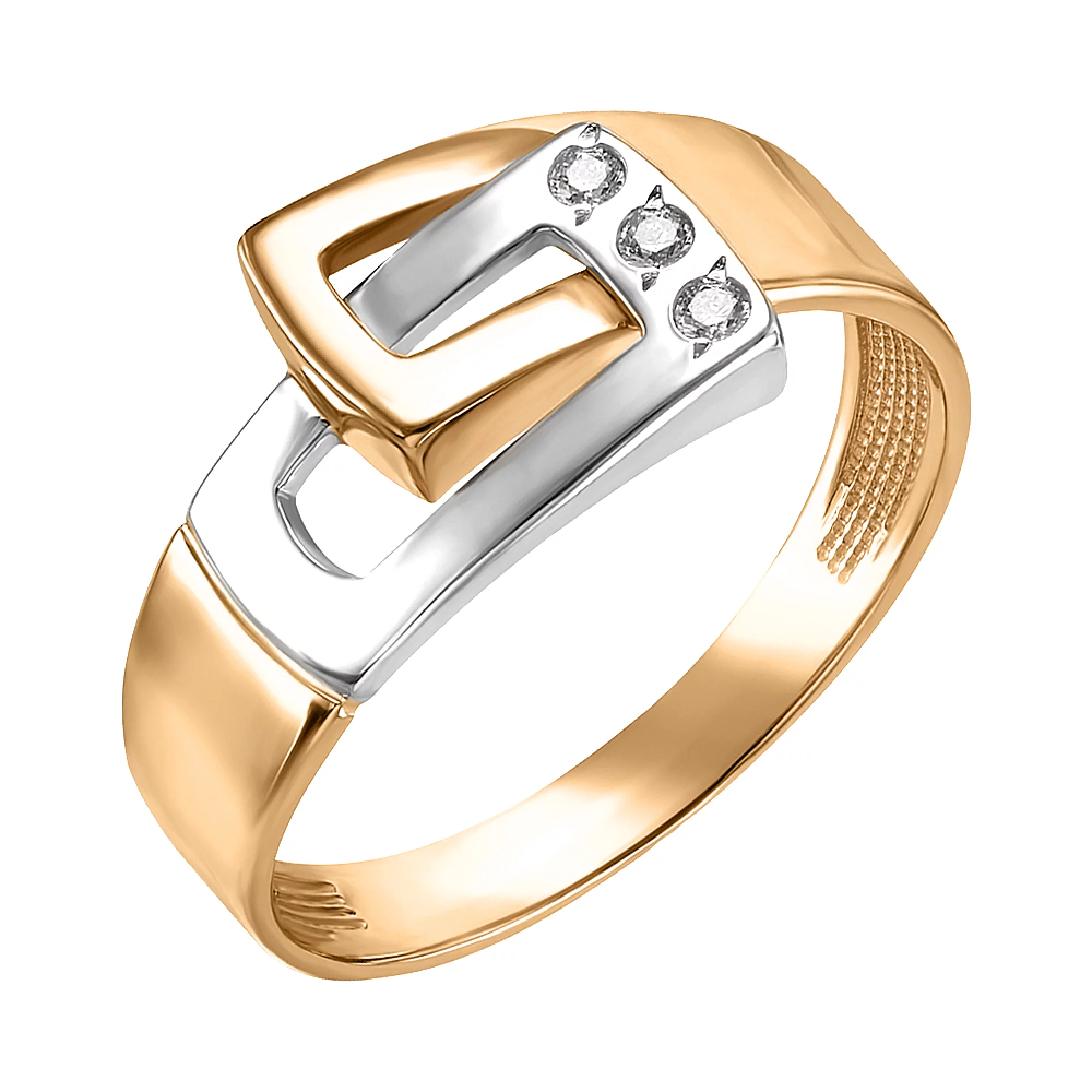 Кольцо из комбинированного золота с фианитом - 1434967 – изображение 1