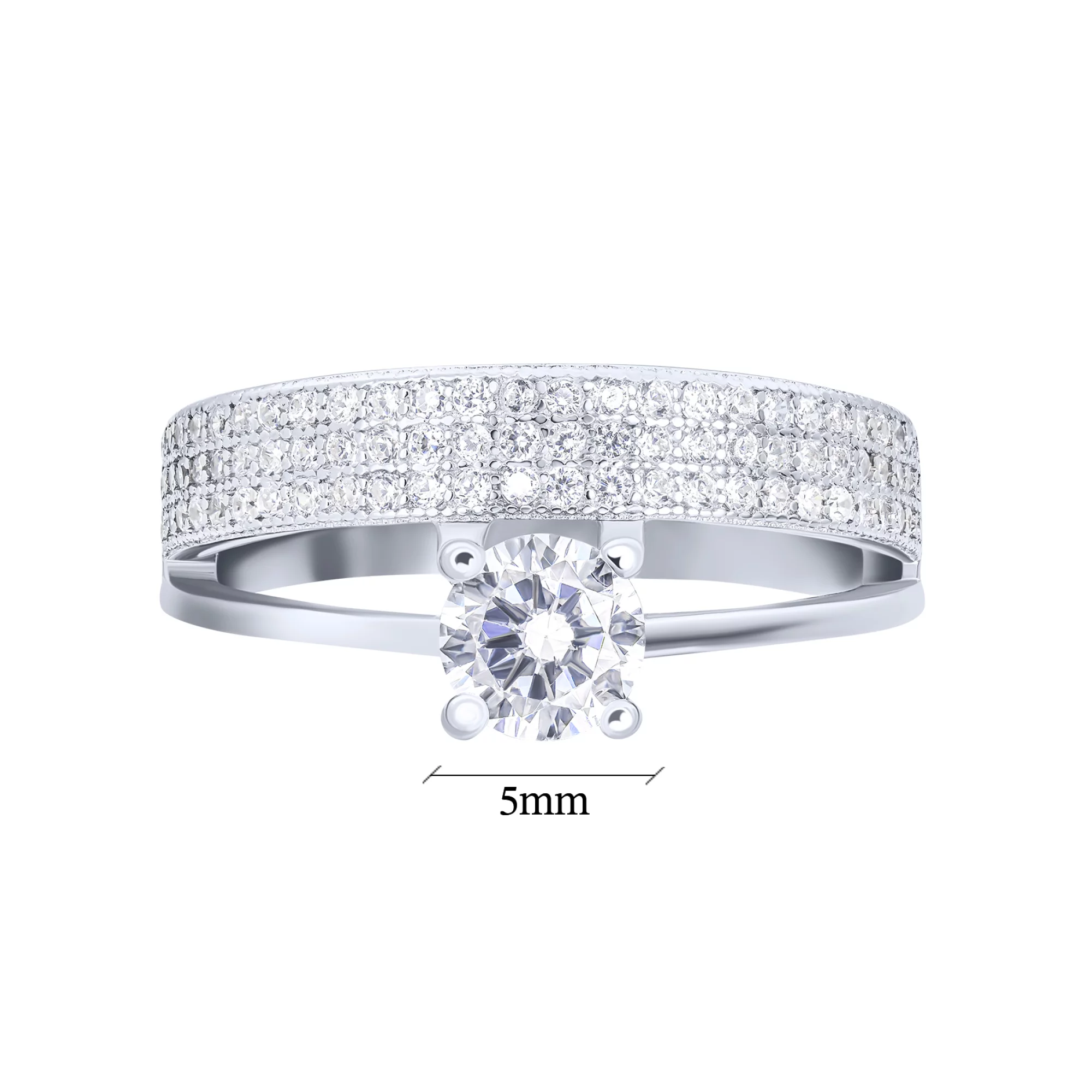 Серебряное двойное кольцо с россыпью фианитов - 1611421 – изображение 3