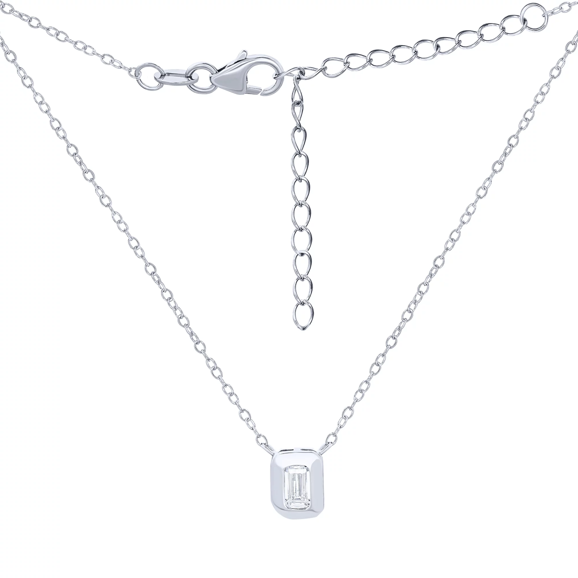 Колье серебряное с подвесным фианитом плетение якорное - 1592847 – изображение 1