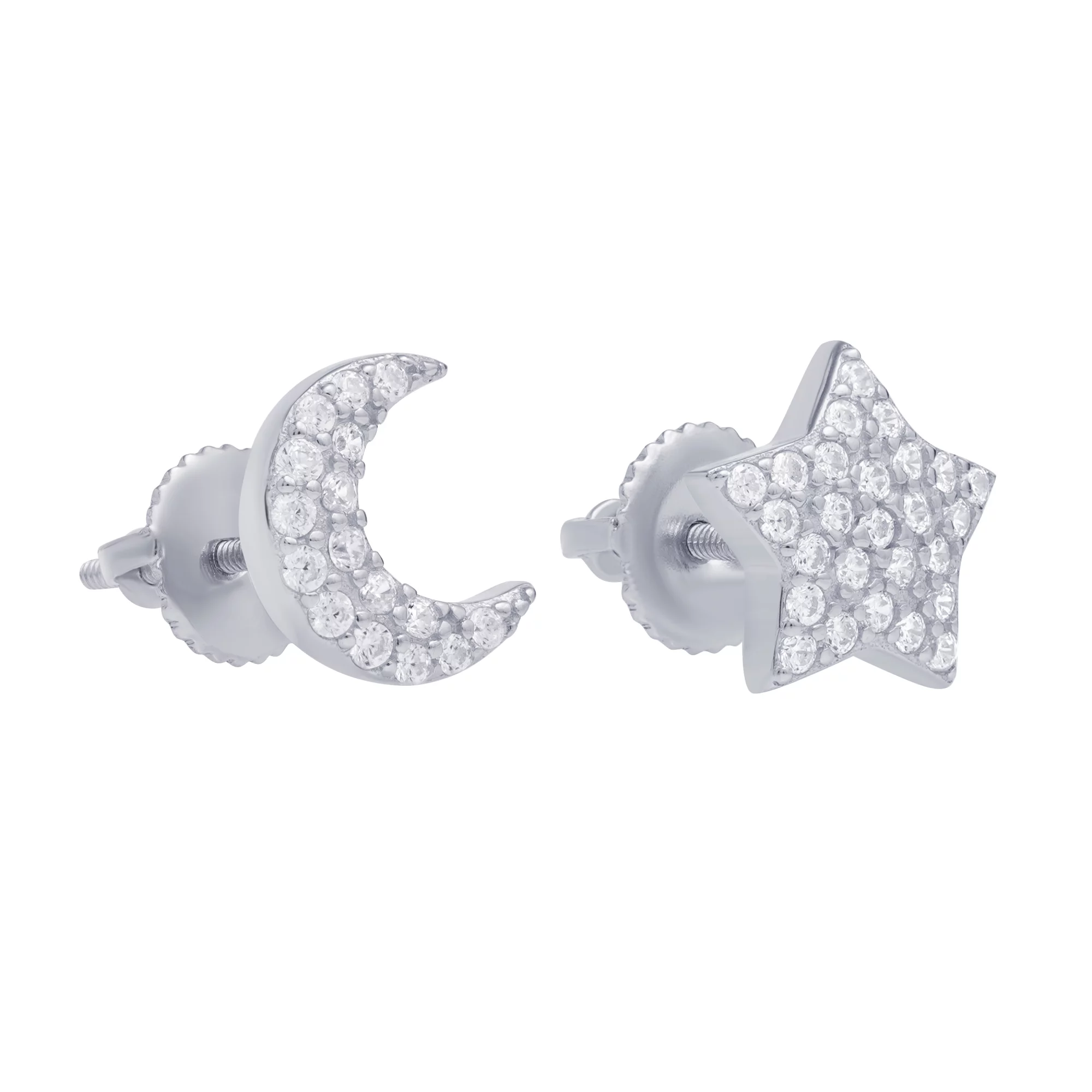 Серьги-гвоздики серебряные "Лунное сияние" с фианитами - 1664221 – изображение 1