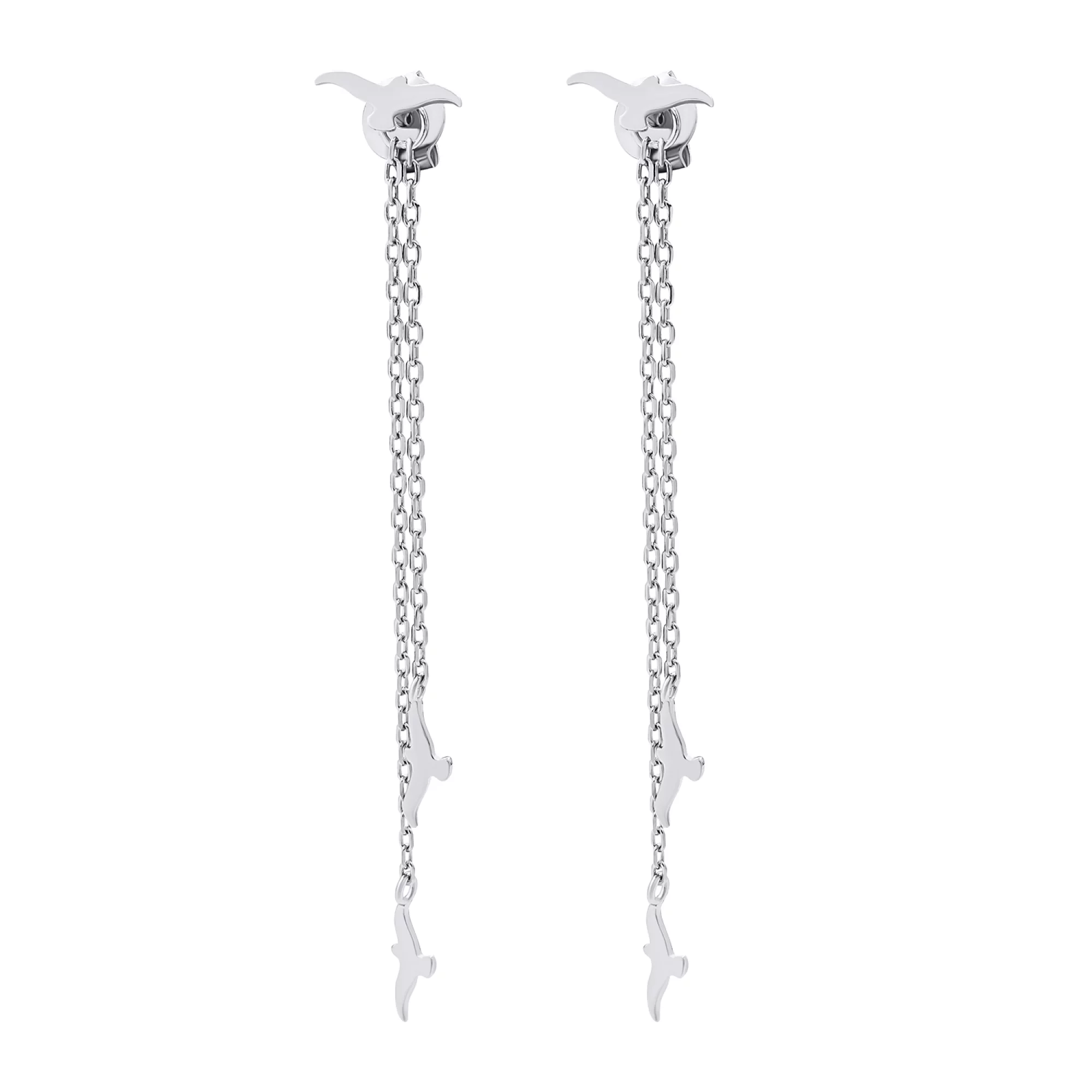 Серебряные серьги-гвоздики с подвесками "Птички" - 1548940 – изображение 1
