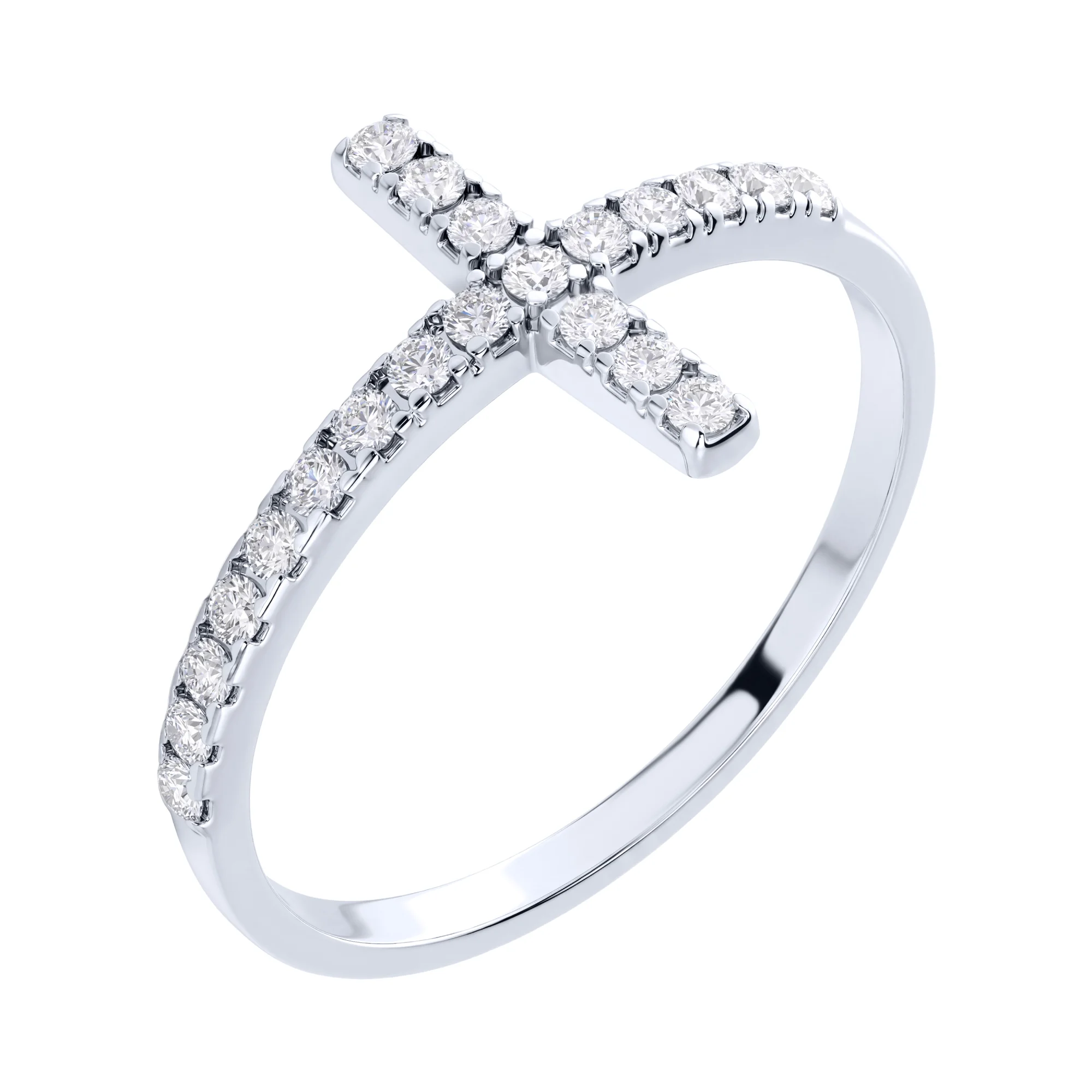 Серебряное кольцо в форме крестика с дорожкой фианитов - 1549832 - 1