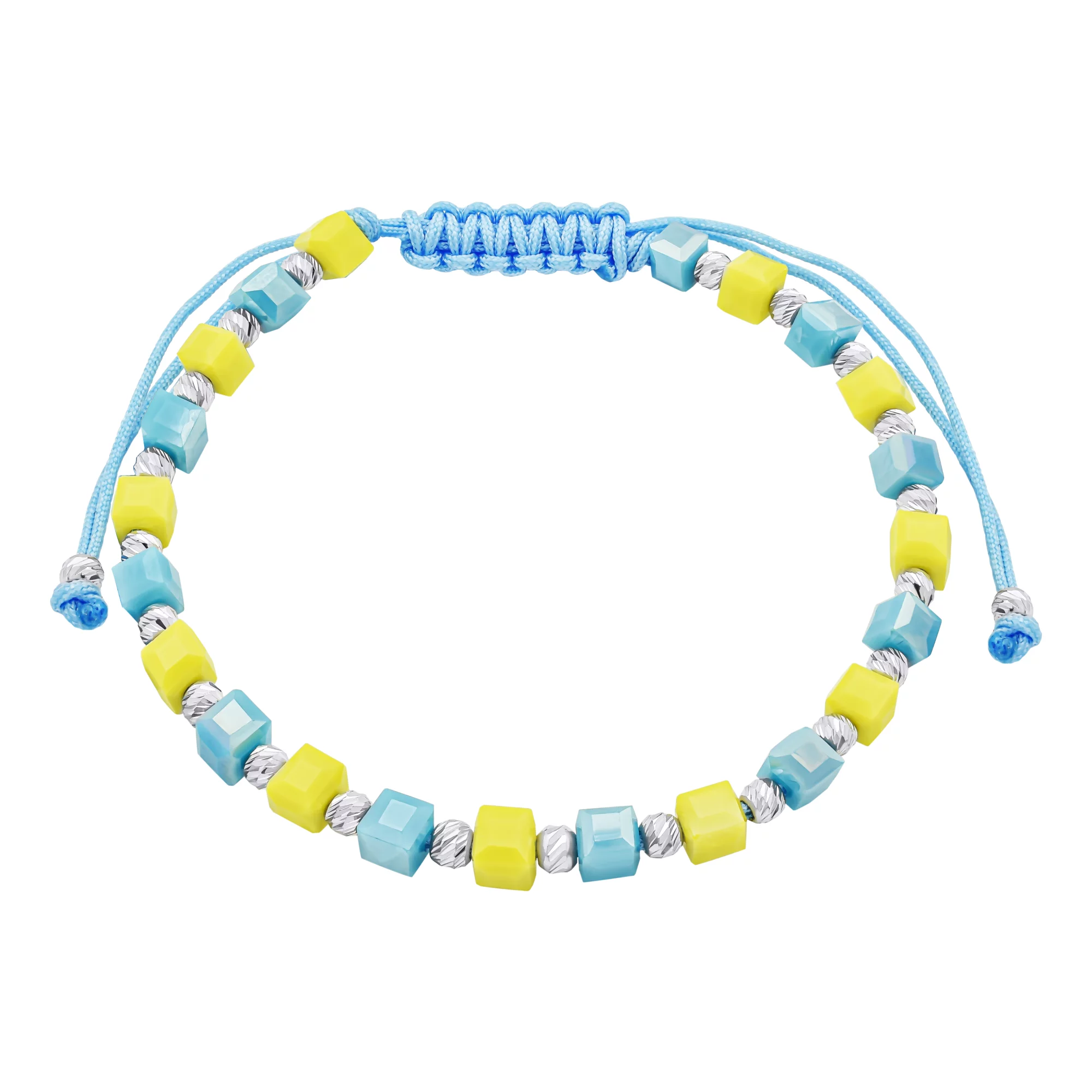 Шовковий браслет із кульками та синьо-жовтим улекситом - 1520403 – зображення 1