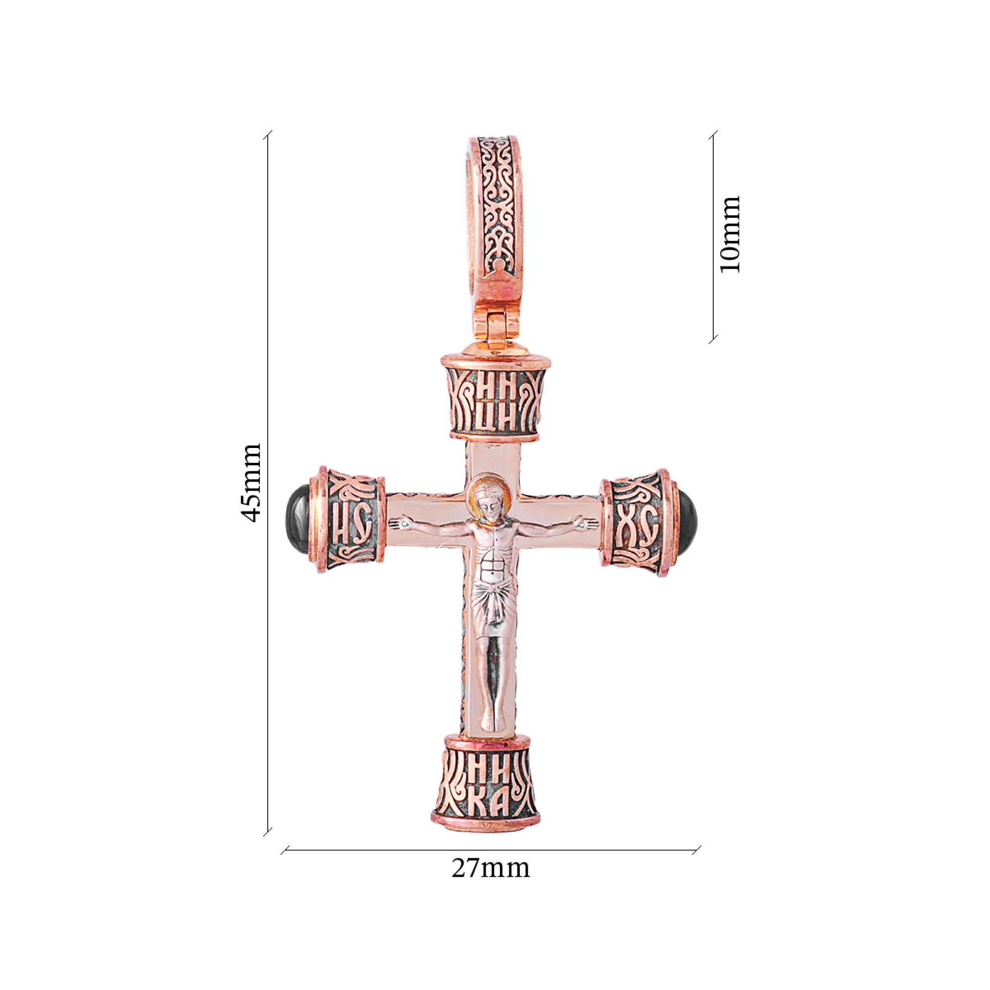 Хрестик з червоного золота з чорнінням і оніксом - 375551 – зображення 3