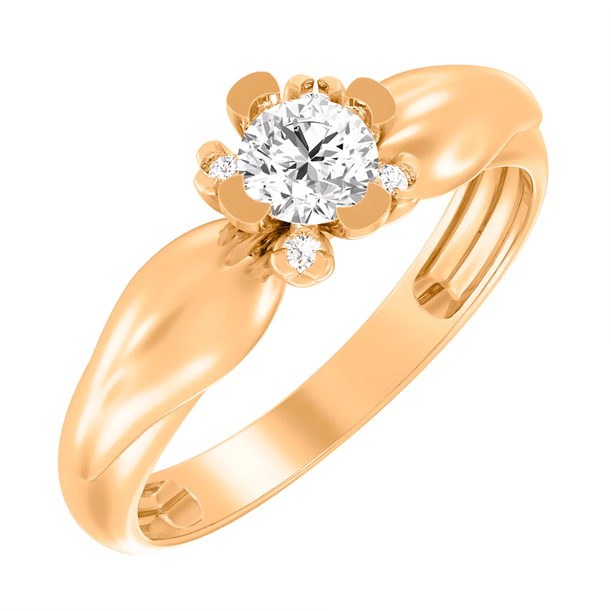 Кольцо из красного золота с фианитом "Цветок" - 968470 – изображение 1