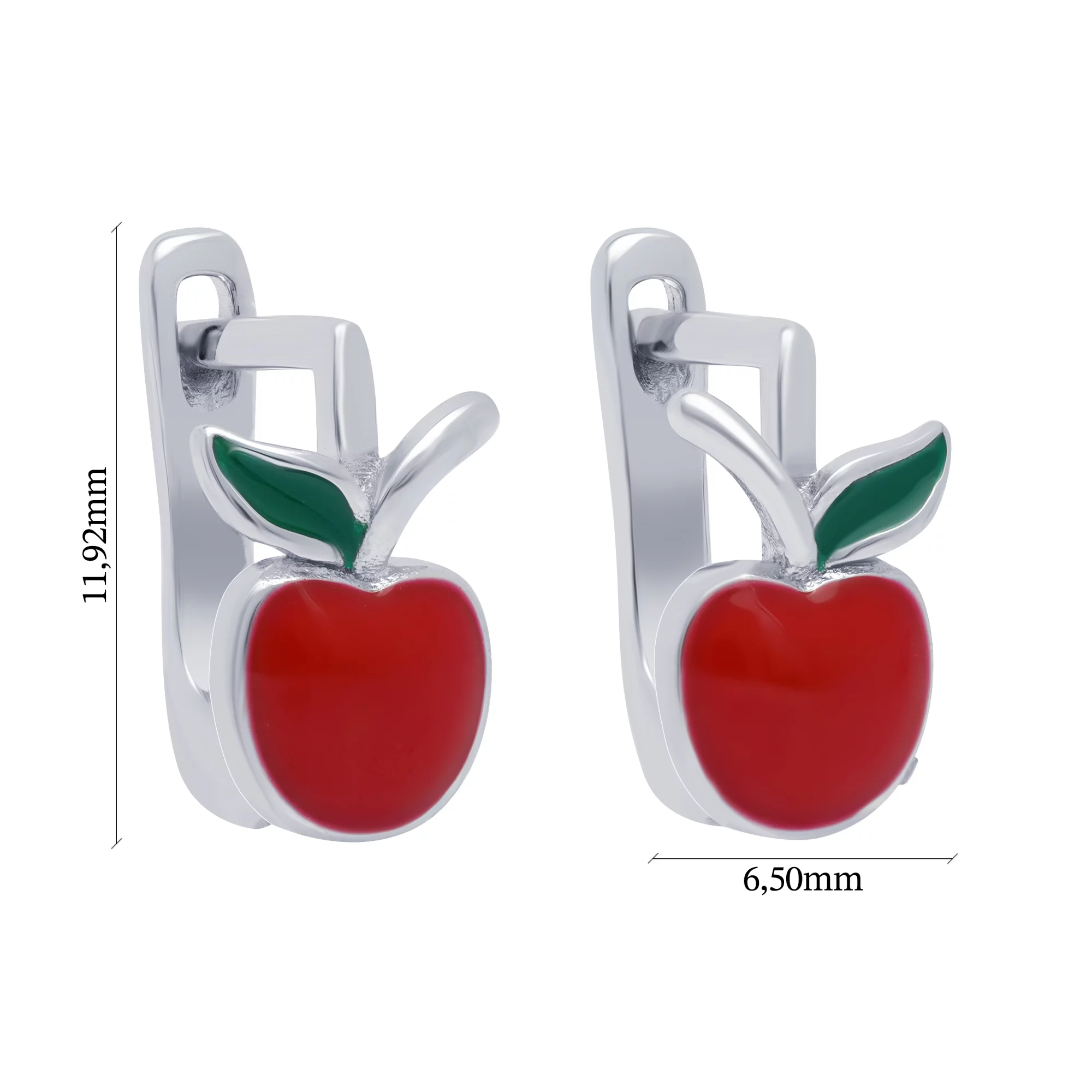 Срібні дитячі сережки "Яблуко" з емаллю - 1663969 – зображення 3
