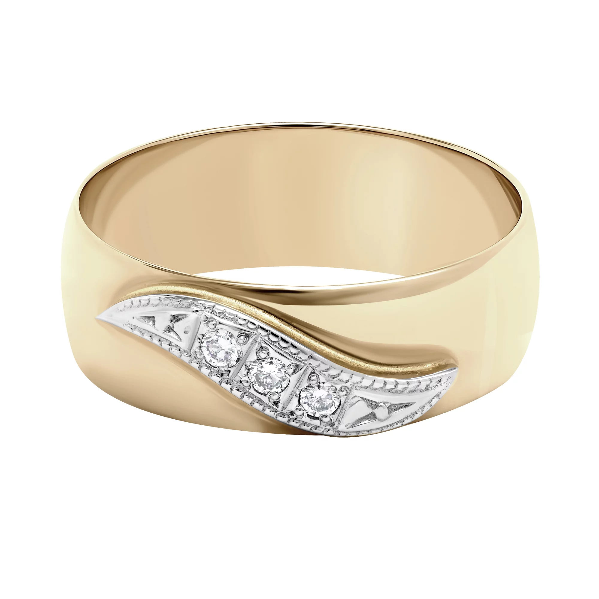 Обручальное кольцо в комбинированном золоте с бриллиантами в классическом стиле - 1736301 – изображение 2