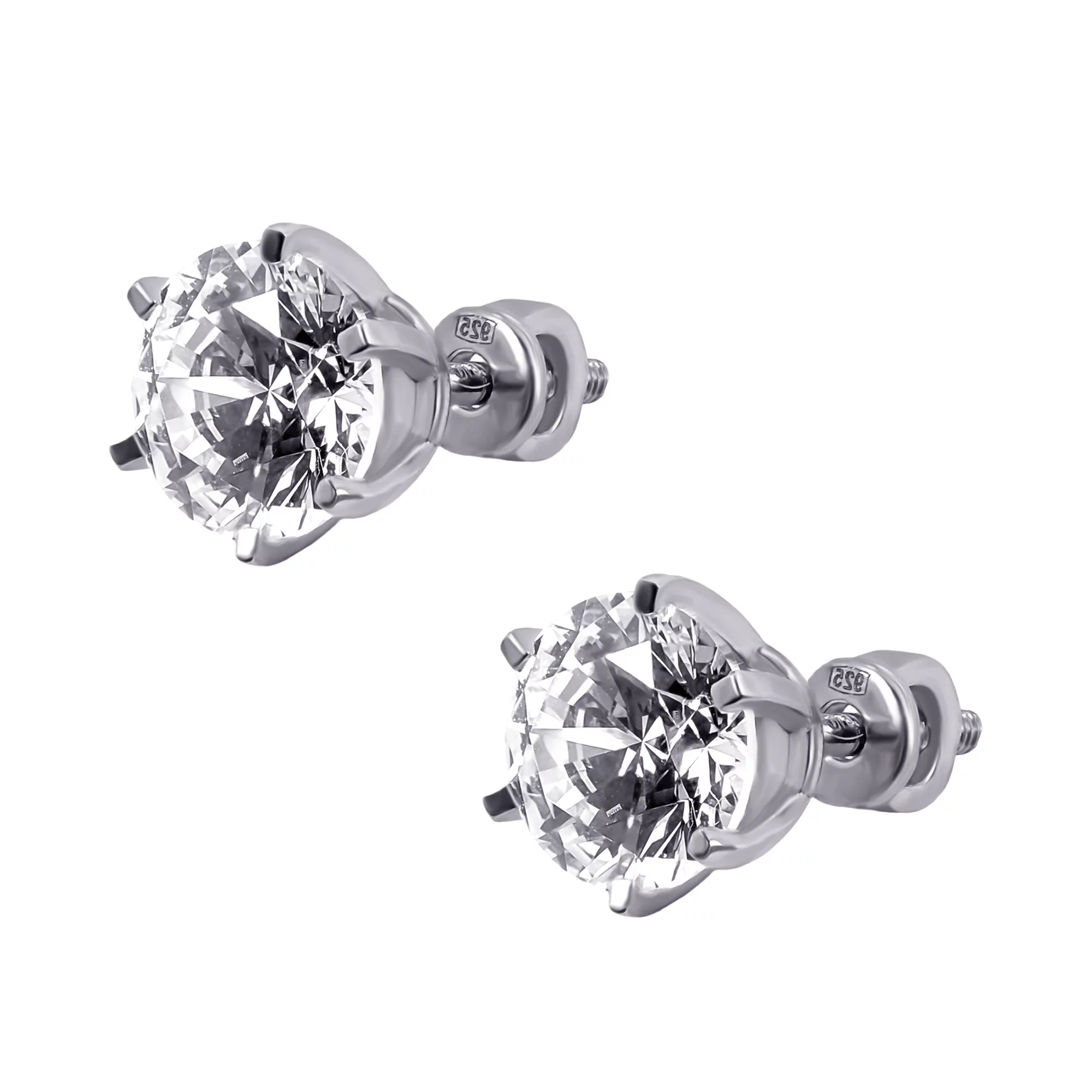 Серебряные гвоздики с фианитом - 594238 – изображение 1
