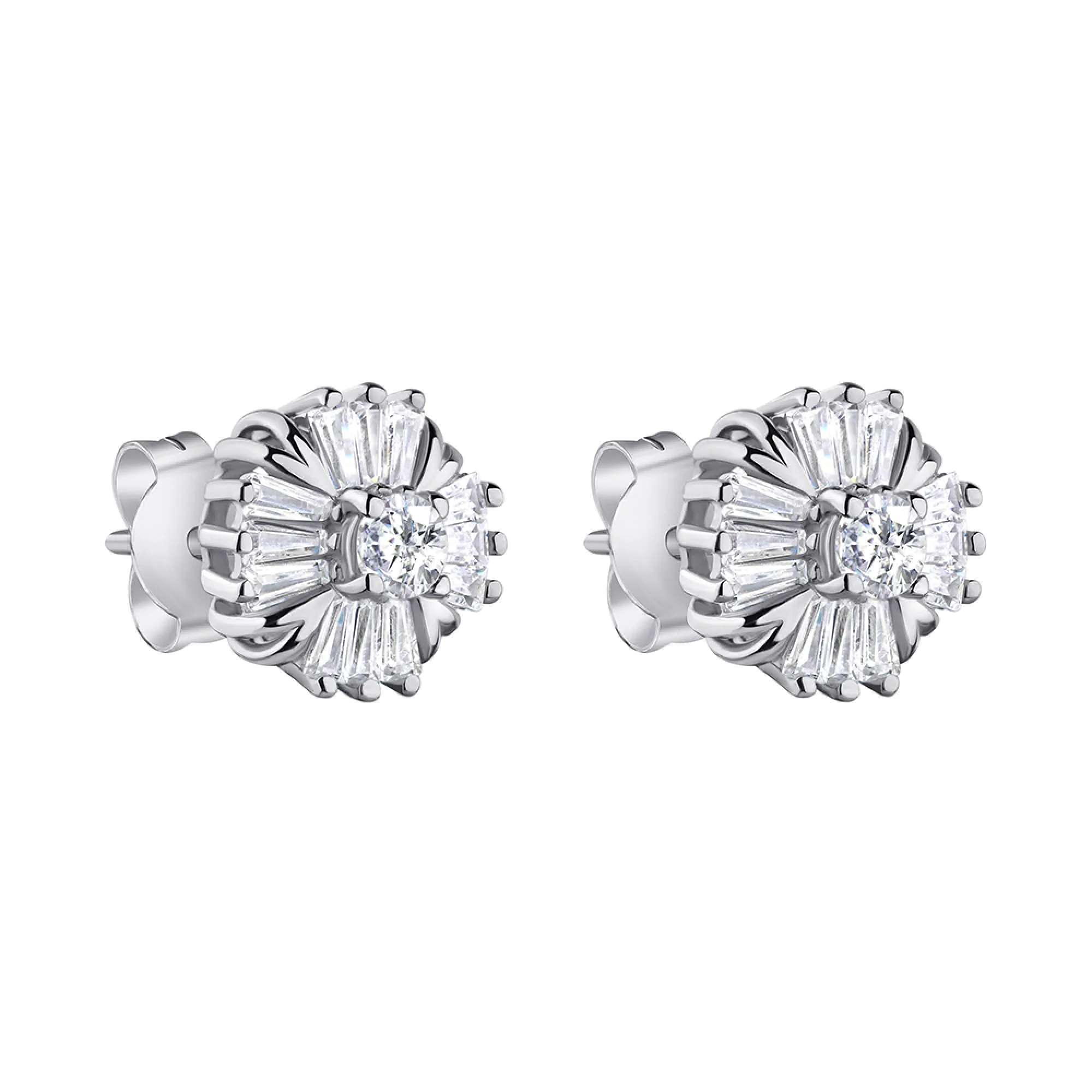 Сережки-гвоздики из серебра с фианитами - 1297362 - 1