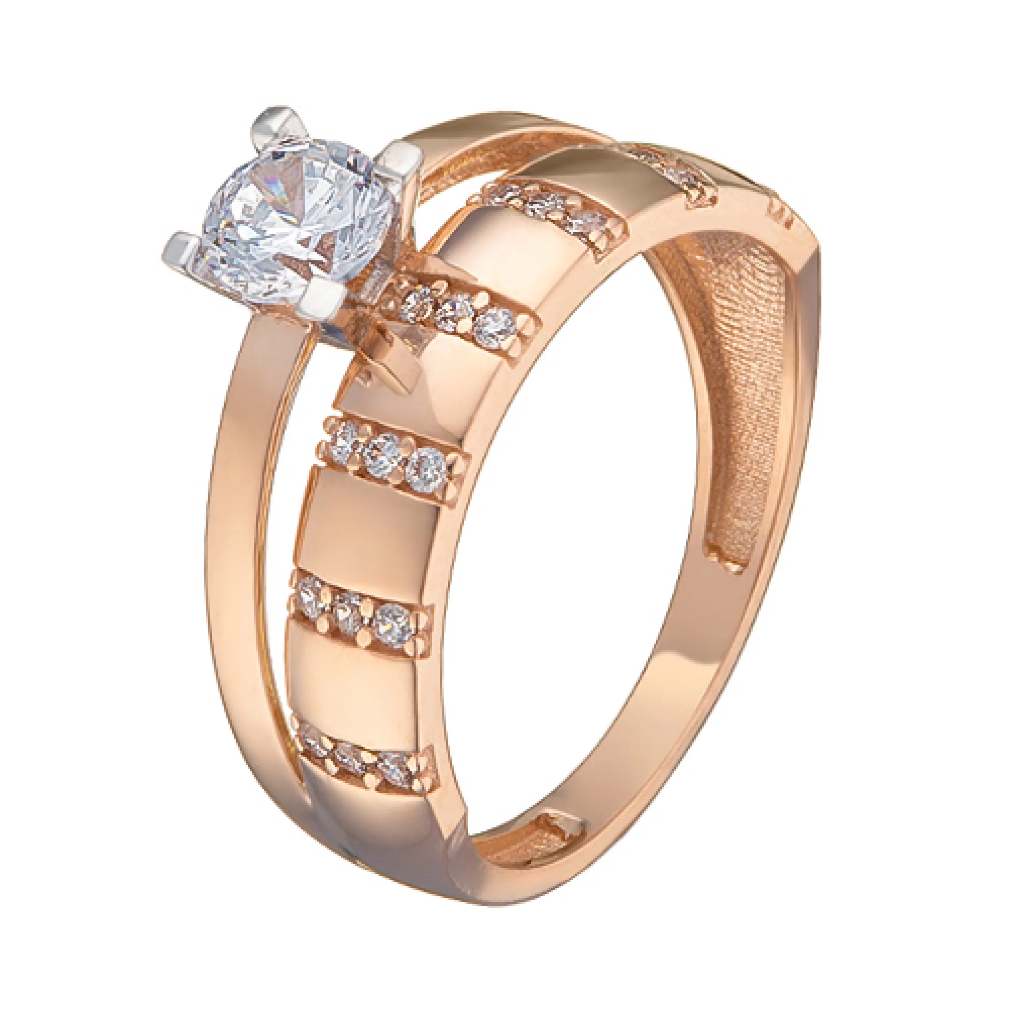 Золотое кольцо с фианитом - 538761 – изображение 1